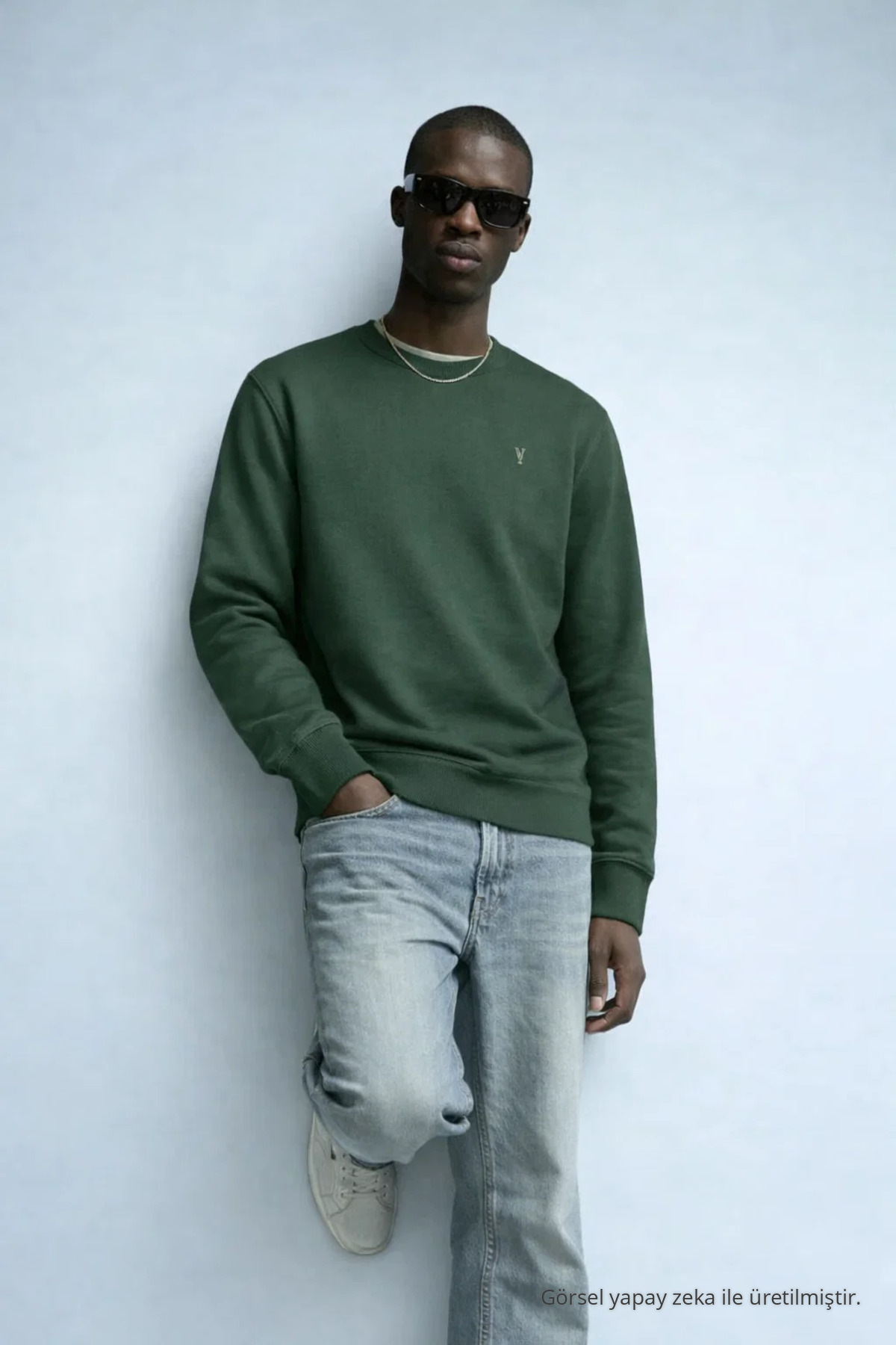 Erkek Nakışlı Parlak HAKİ Sweatshirt 3