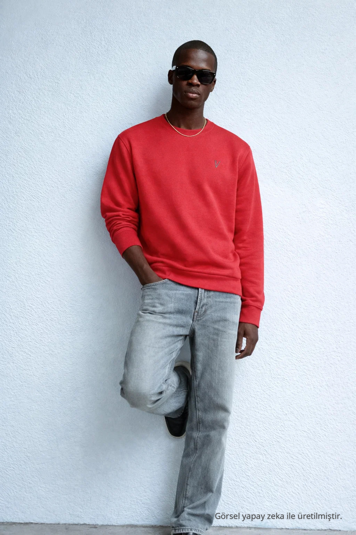 Erkek Nakışlı Parlak KIRMIZI Sweatshirt 4