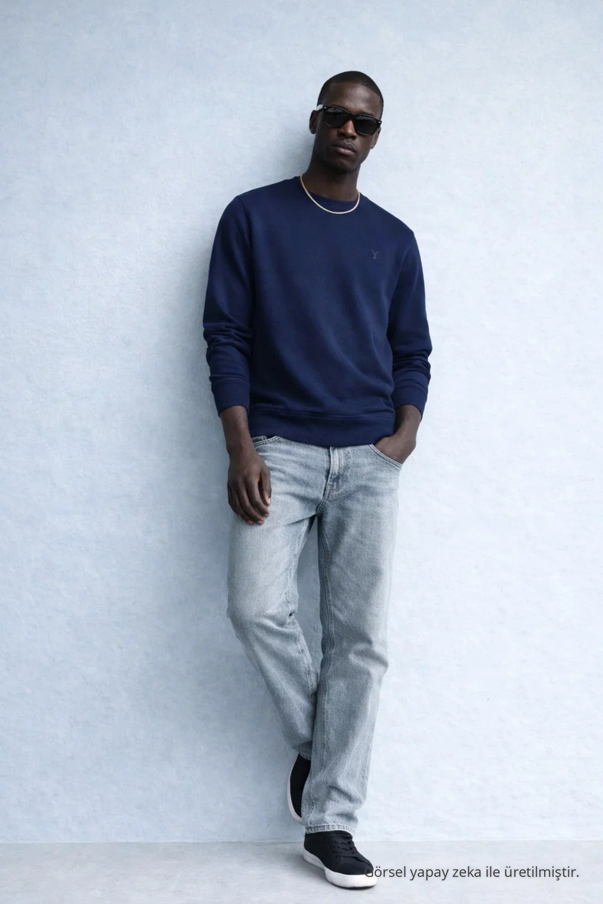 Erkek Nakışlı Parlak LACİVERT Sweatshirt 4