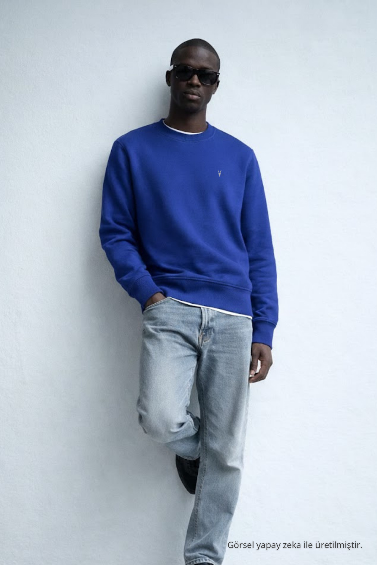 Erkek Nakışlı Parlak MAVİ Sweatshirt 3
