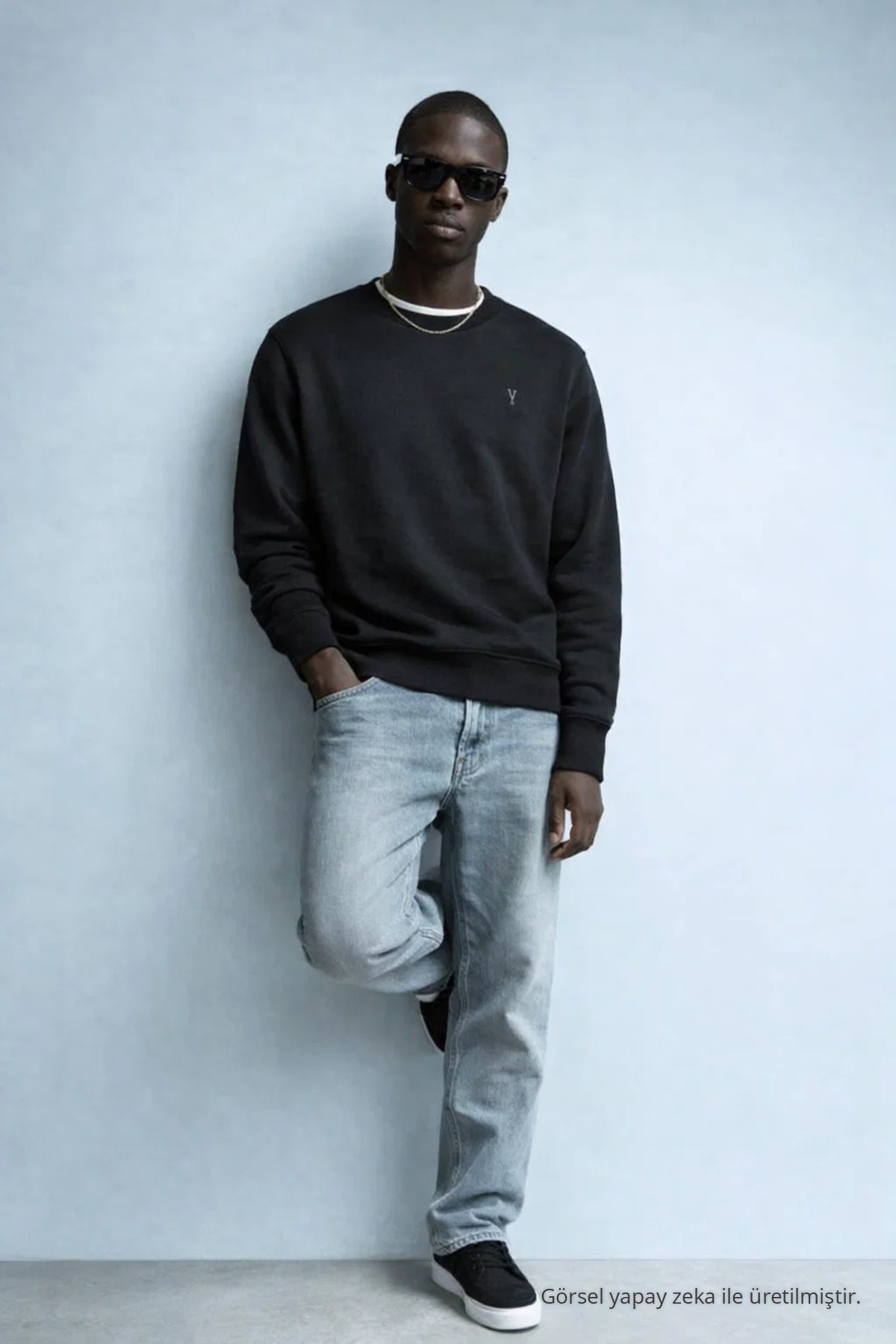 Erkek Nakışlı Parlak SİYAH Sweatshirt 4