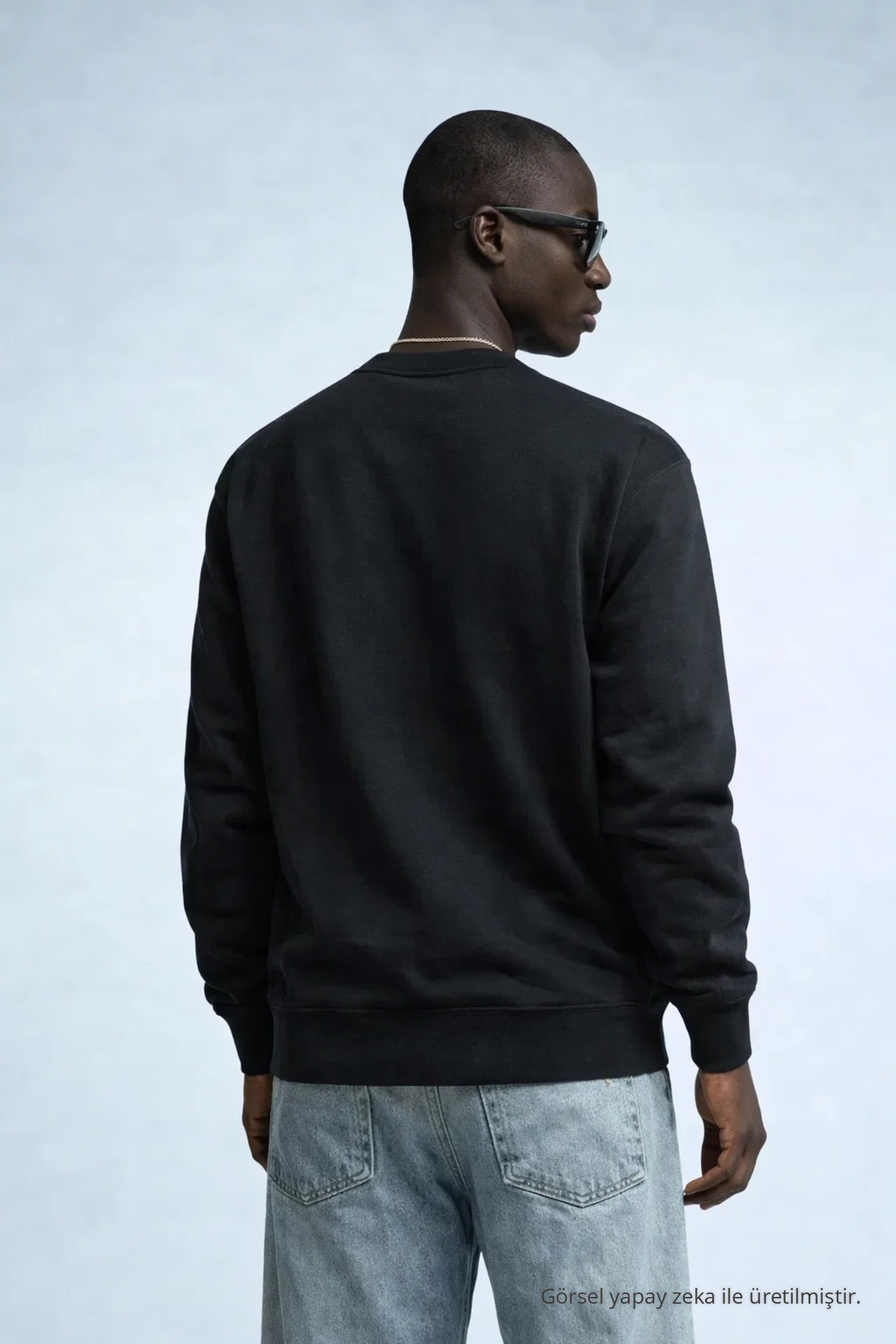 Erkek Nakışlı Parlak SİYAH Sweatshirt 6