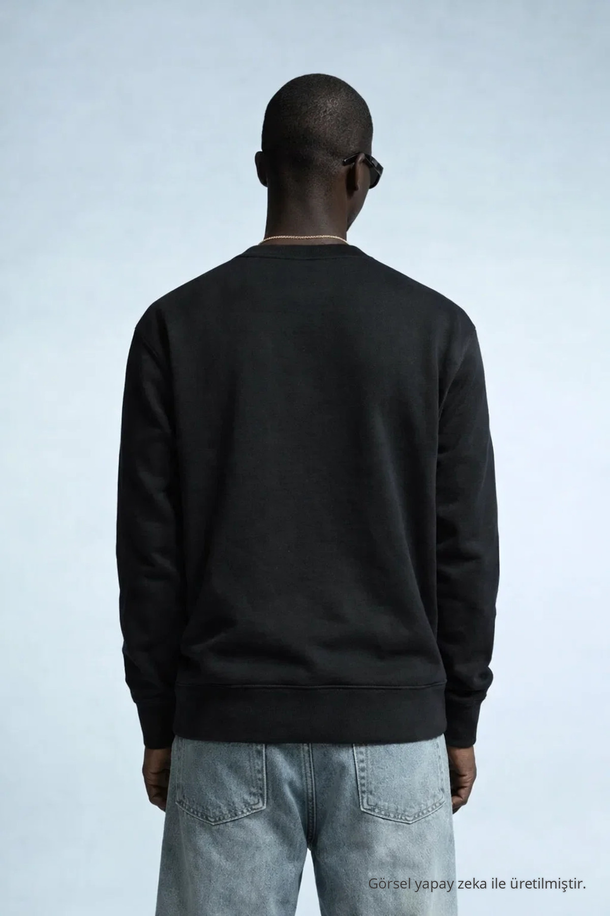 Erkek Nakışlı Parlak SİYAH Sweatshirt 5