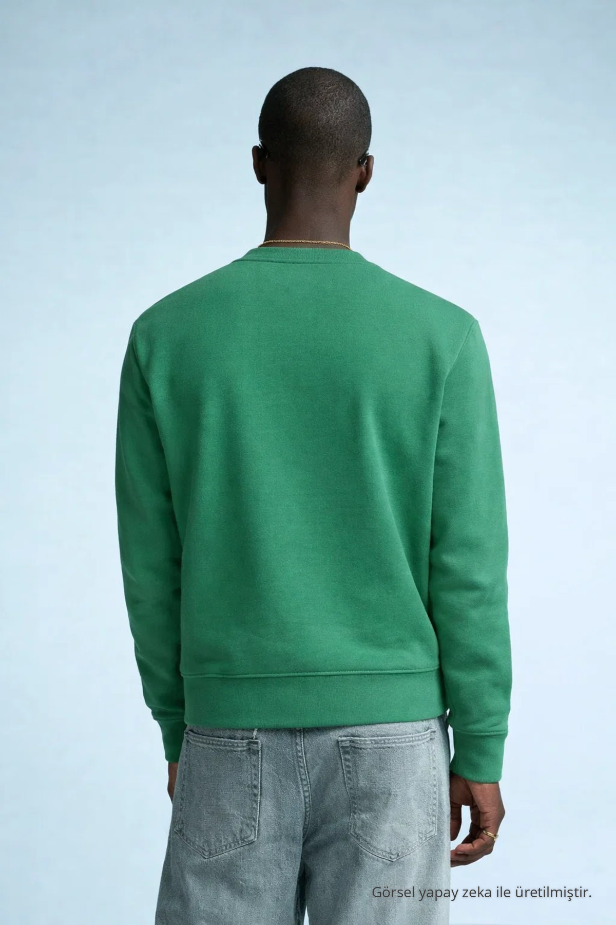 Erkek Nakışlı Parlak YEŞİL Sweatshirt 5