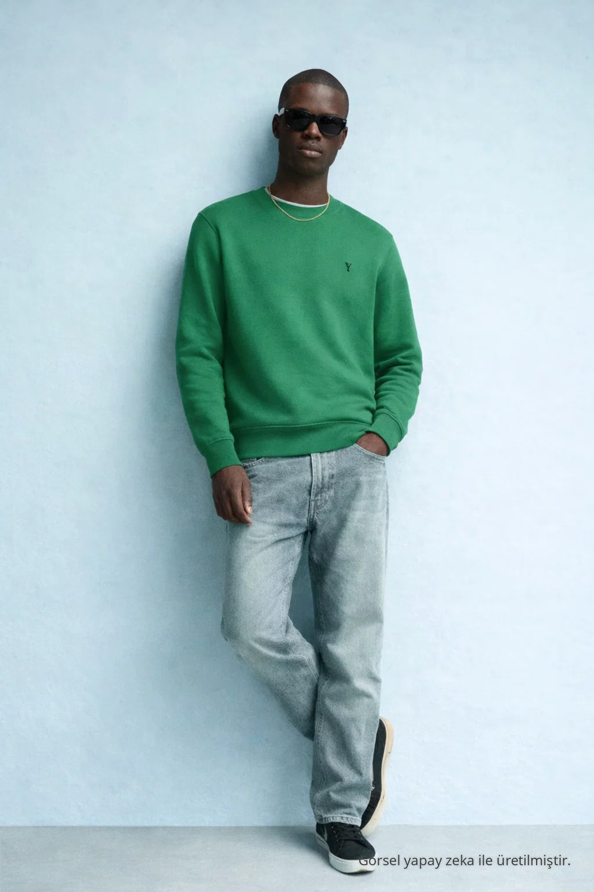 Erkek Nakışlı Parlak YEŞİL Sweatshirt 3