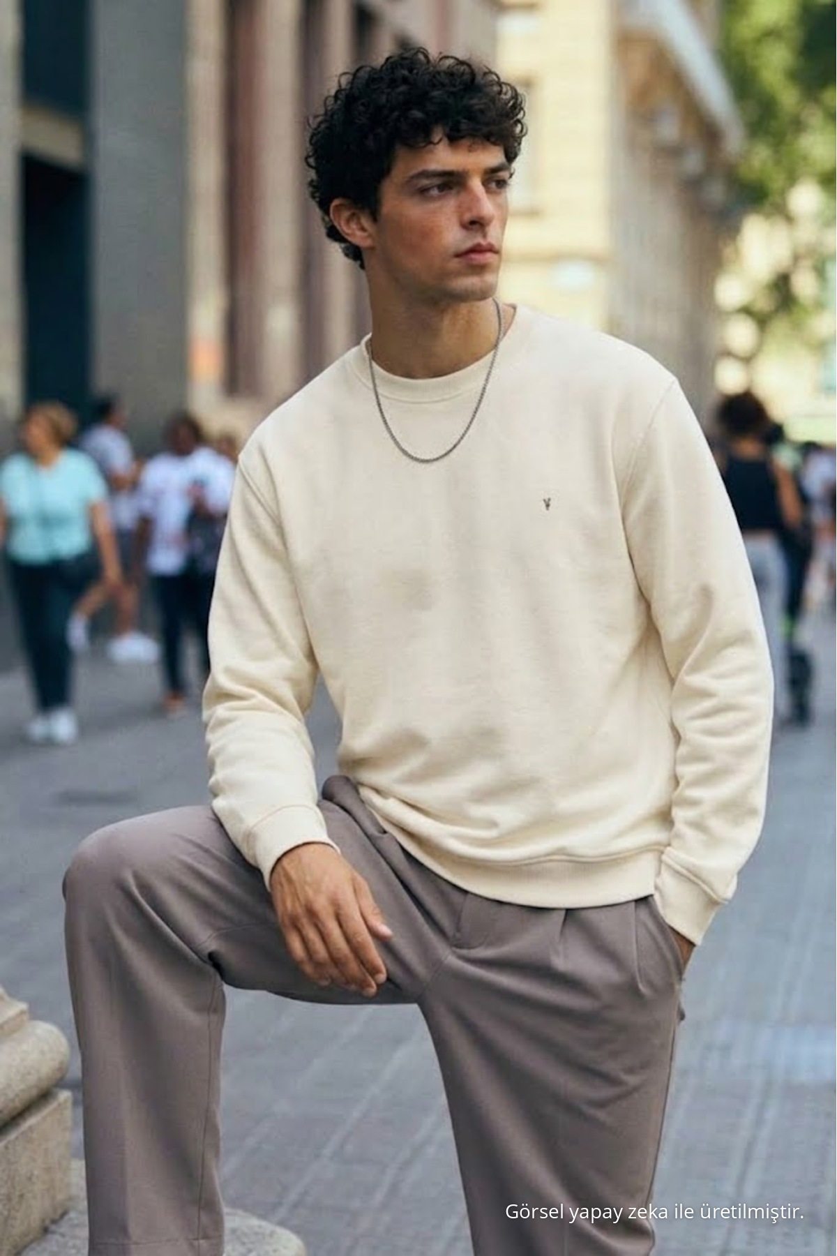 Erkek Orta Yumuşak Ekru Sweatshirt 6