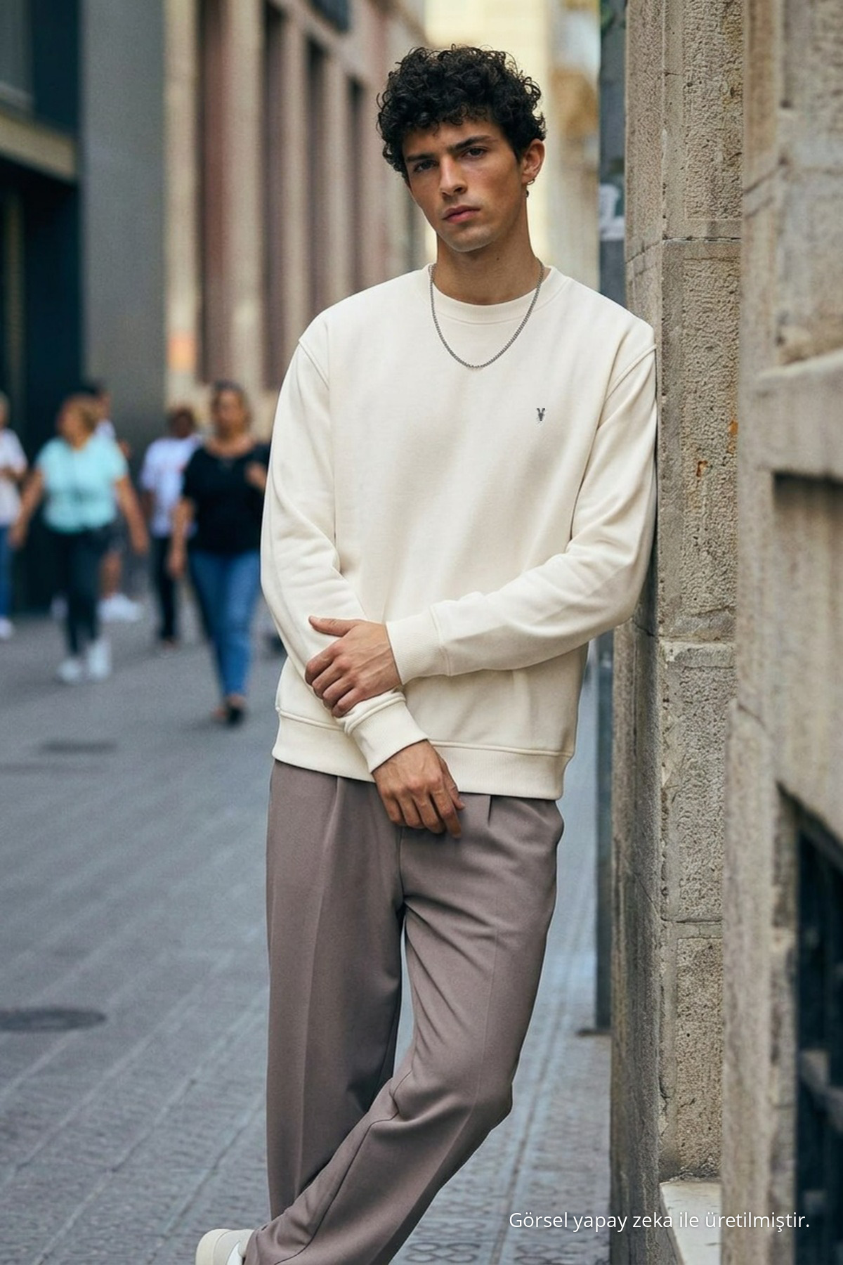 Erkek Orta Yumuşak Ekru Sweatshirt 3