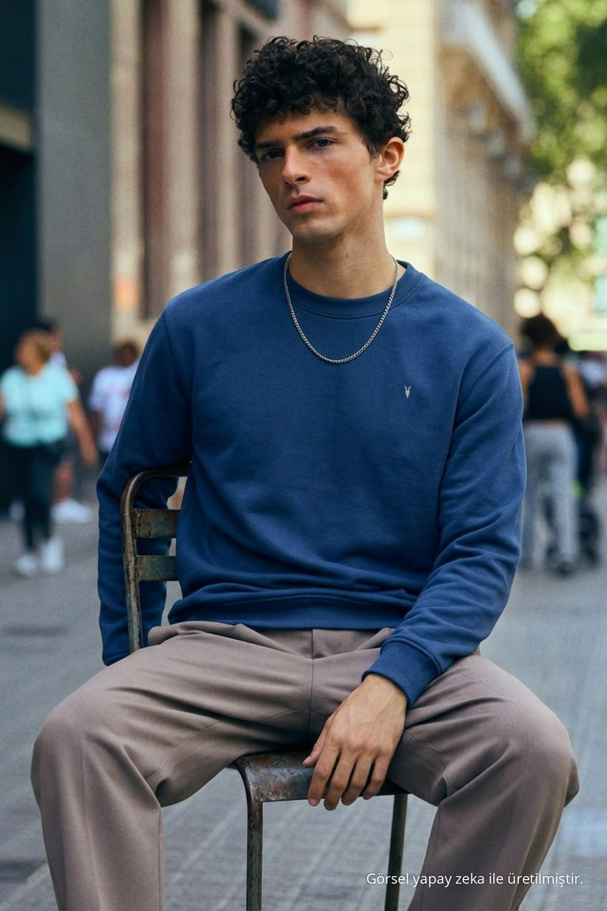 Erkek Orta Yumuşak İNDİGO Sweatshirt 3