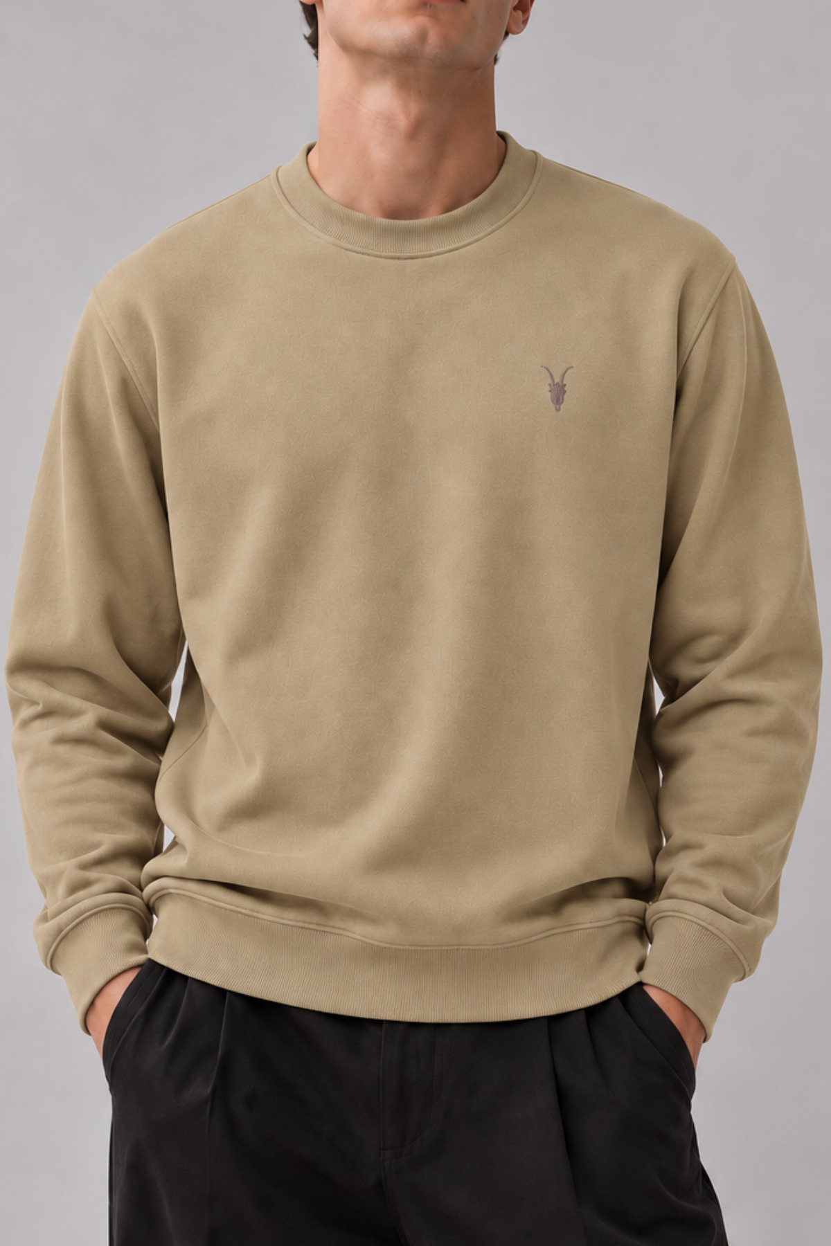 Bej Rengi Erkek Bisiklet Yaka Sweatshirt 6