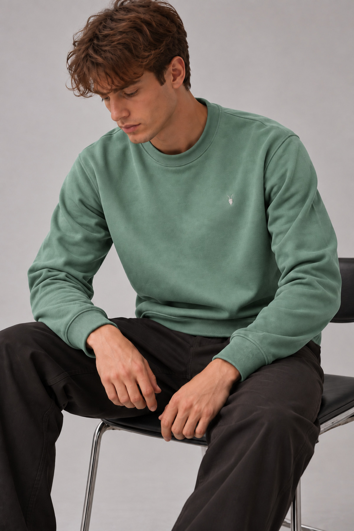 Çağla Renk Basic Bisiklet Yaka Erkek Sweatshirt 5