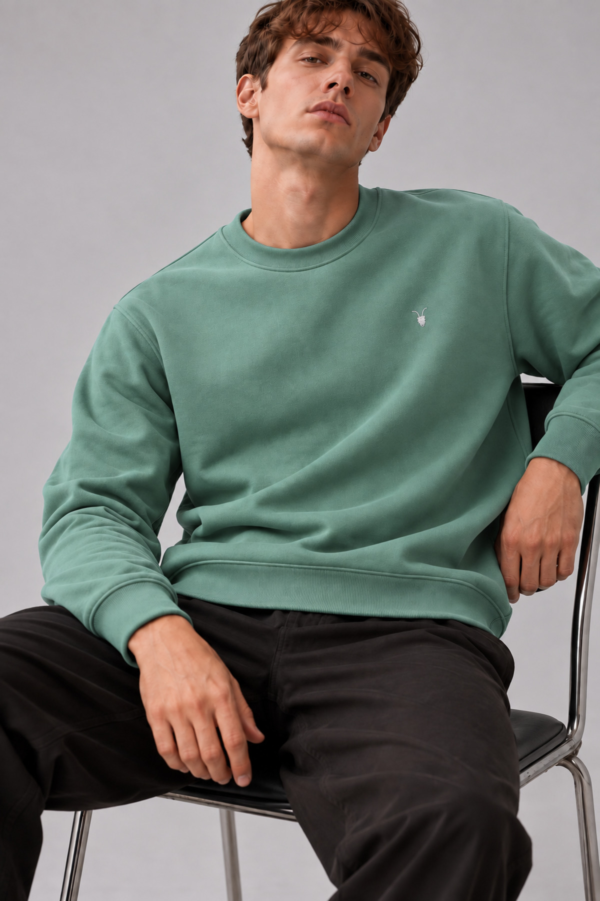 Çağla Renk Basic Bisiklet Yaka Erkek Sweatshirt 3