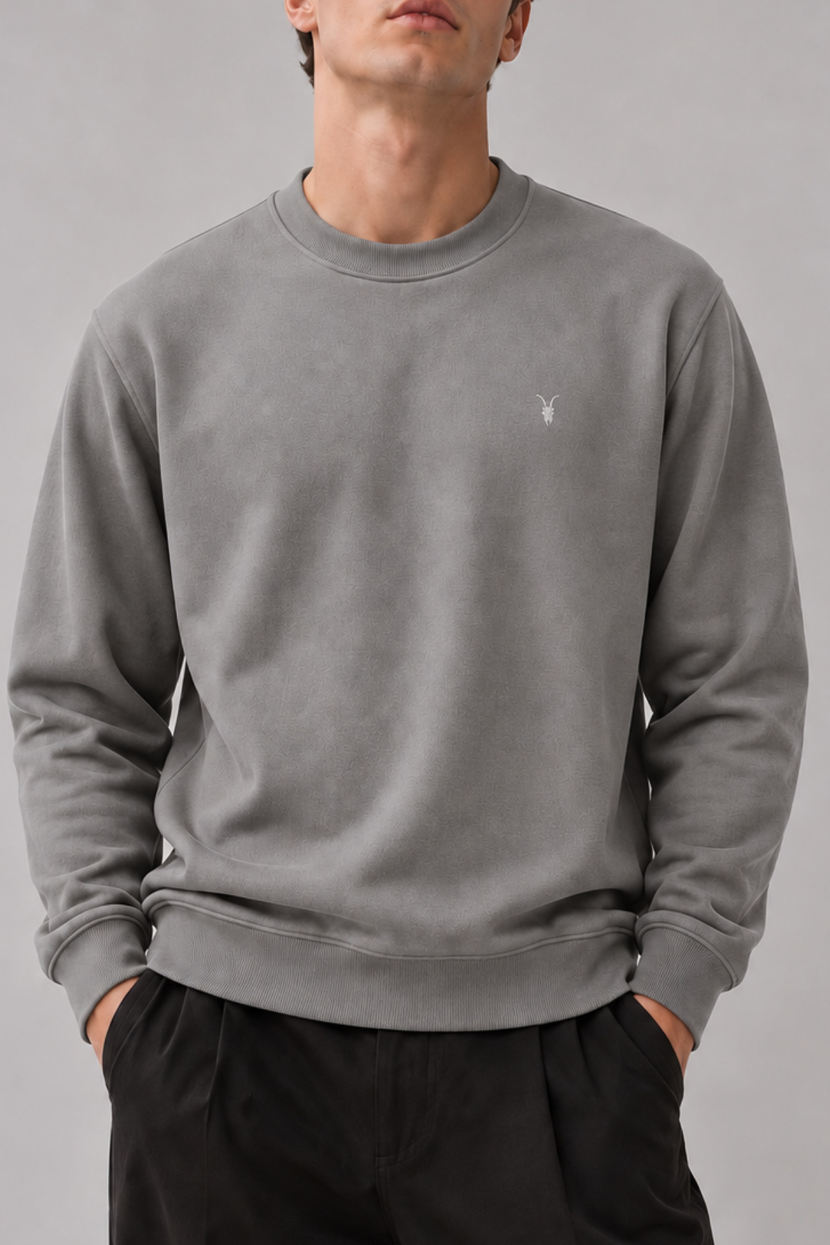 GRİ Renk Basic Bisiklet Yaka Erkek Sweatshirt 6