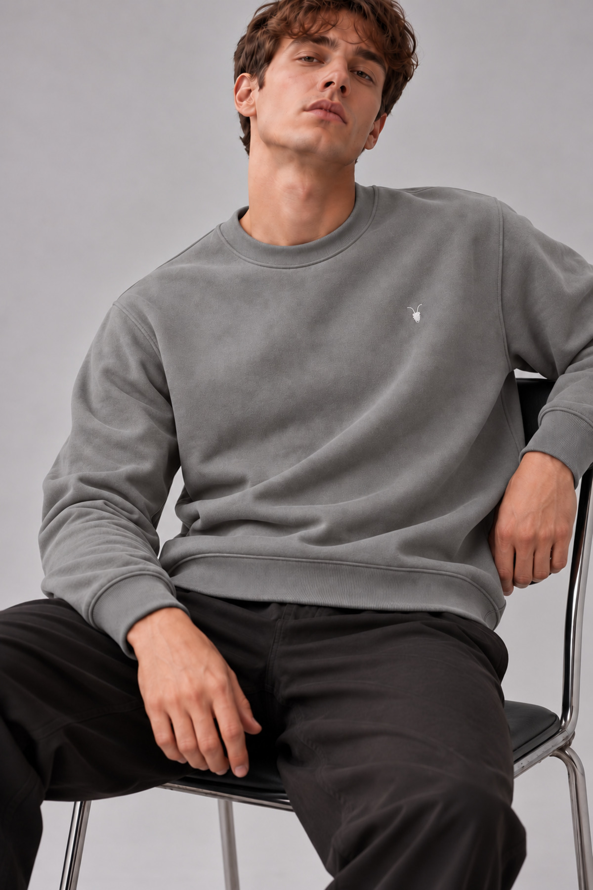 GRİ Renk Basic Bisiklet Yaka Erkek Sweatshirt 3