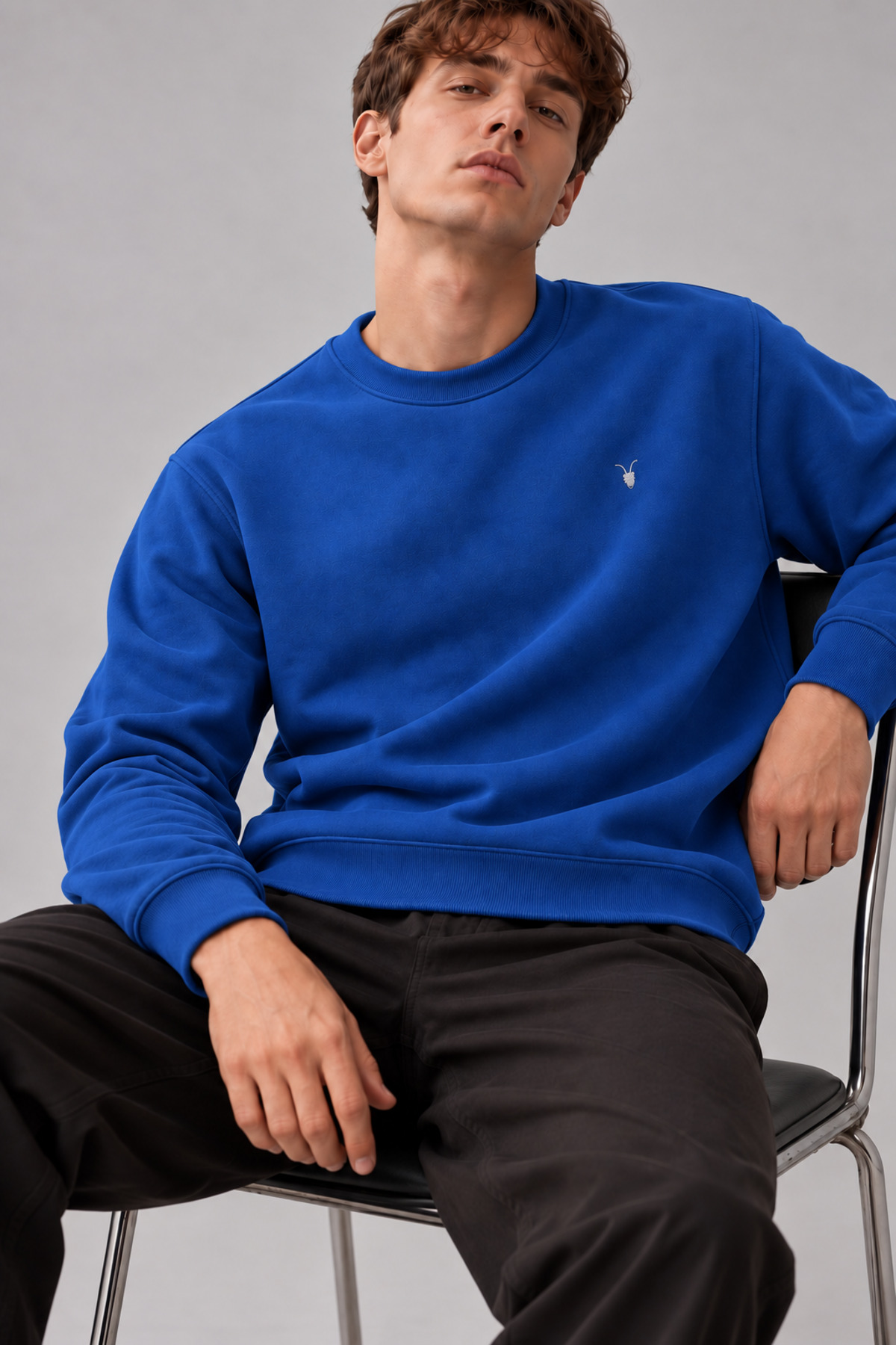 Indigo Renk Basic Bisiklet Yaka Erkek Sweatshirt İNDİGO 3