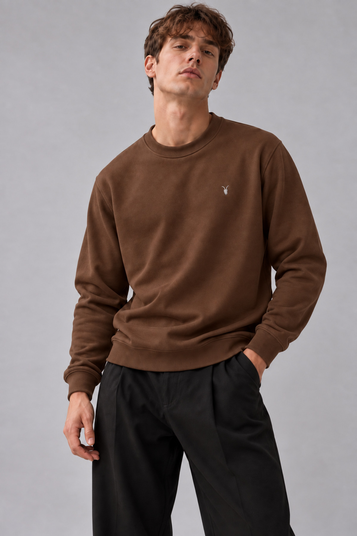 Kahverengi Rengi Bisiklet Yaka Sweatshirt 4
