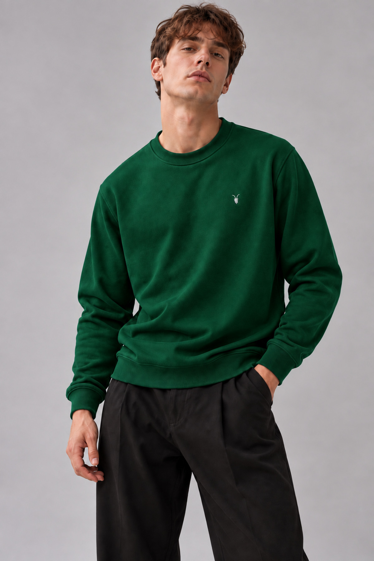 KOYU YEŞİL Renk Erkek Bisiklet Yaka Sweatshirt 4