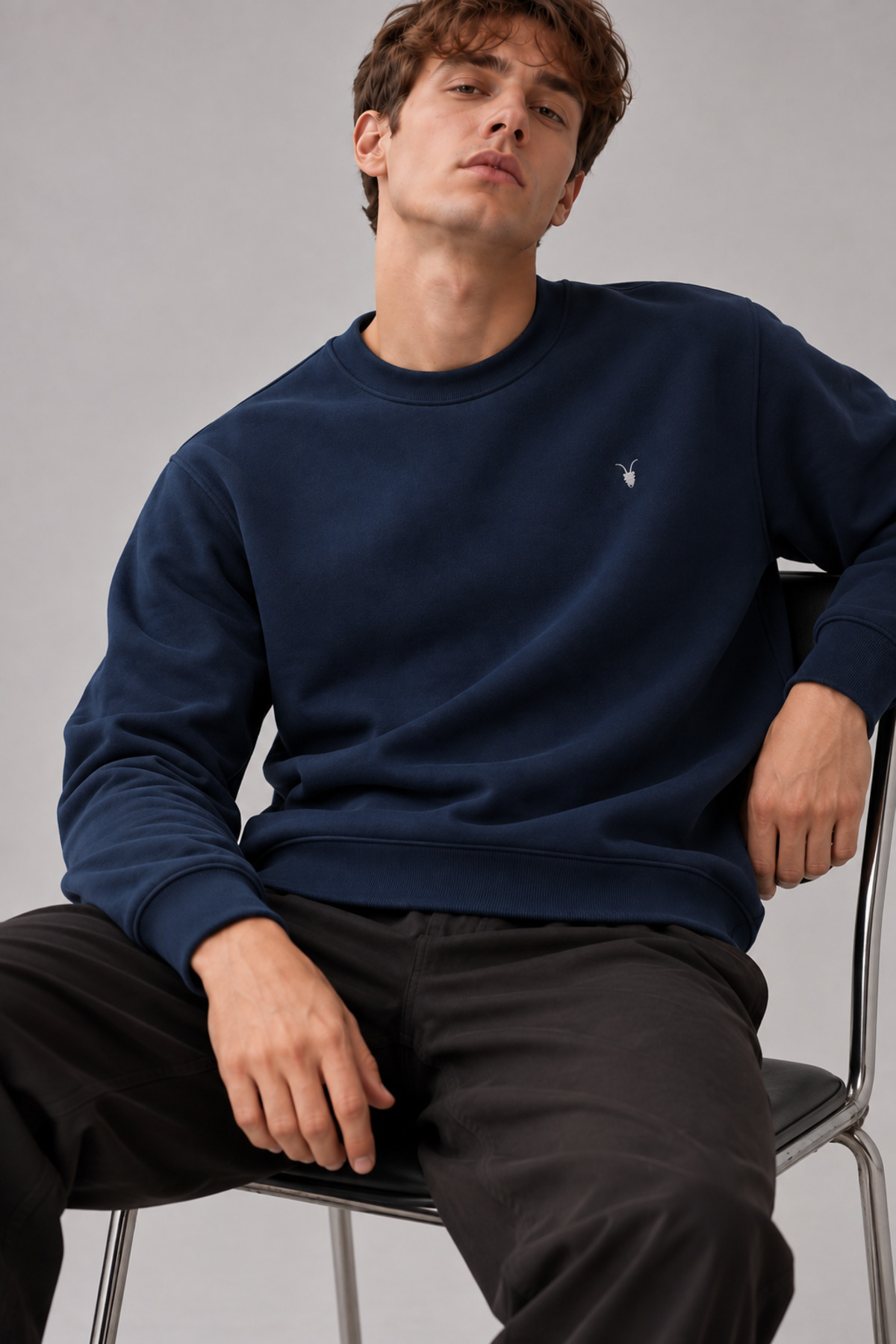LACİVERT Renk Basic Bisiklet Yaka Erkek Sweatshirt 3