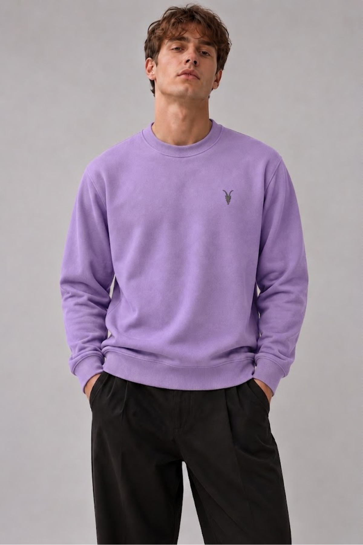 MOR Renk Erkek Bisiklet Yaka Sweatshirt 5
