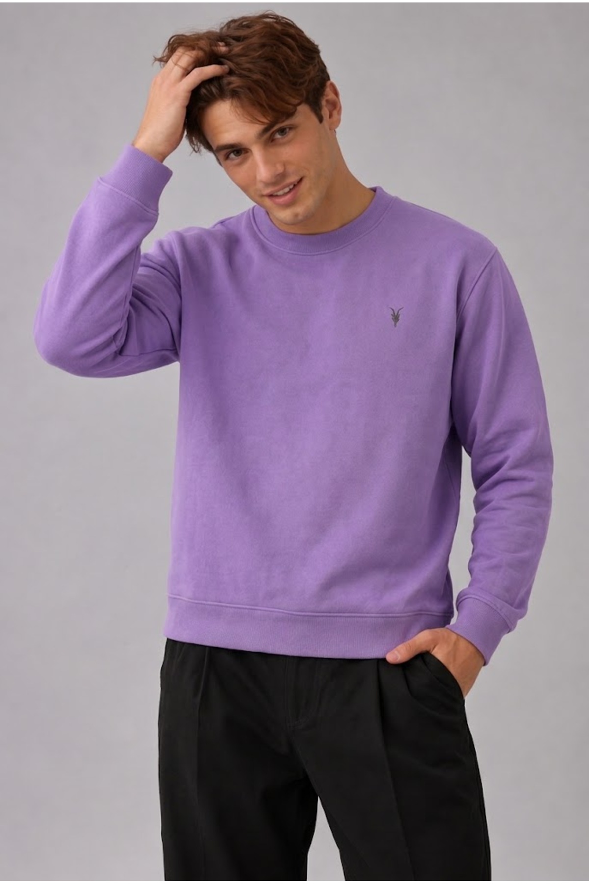 MOR Renk Erkek Bisiklet Yaka Sweatshirt 4