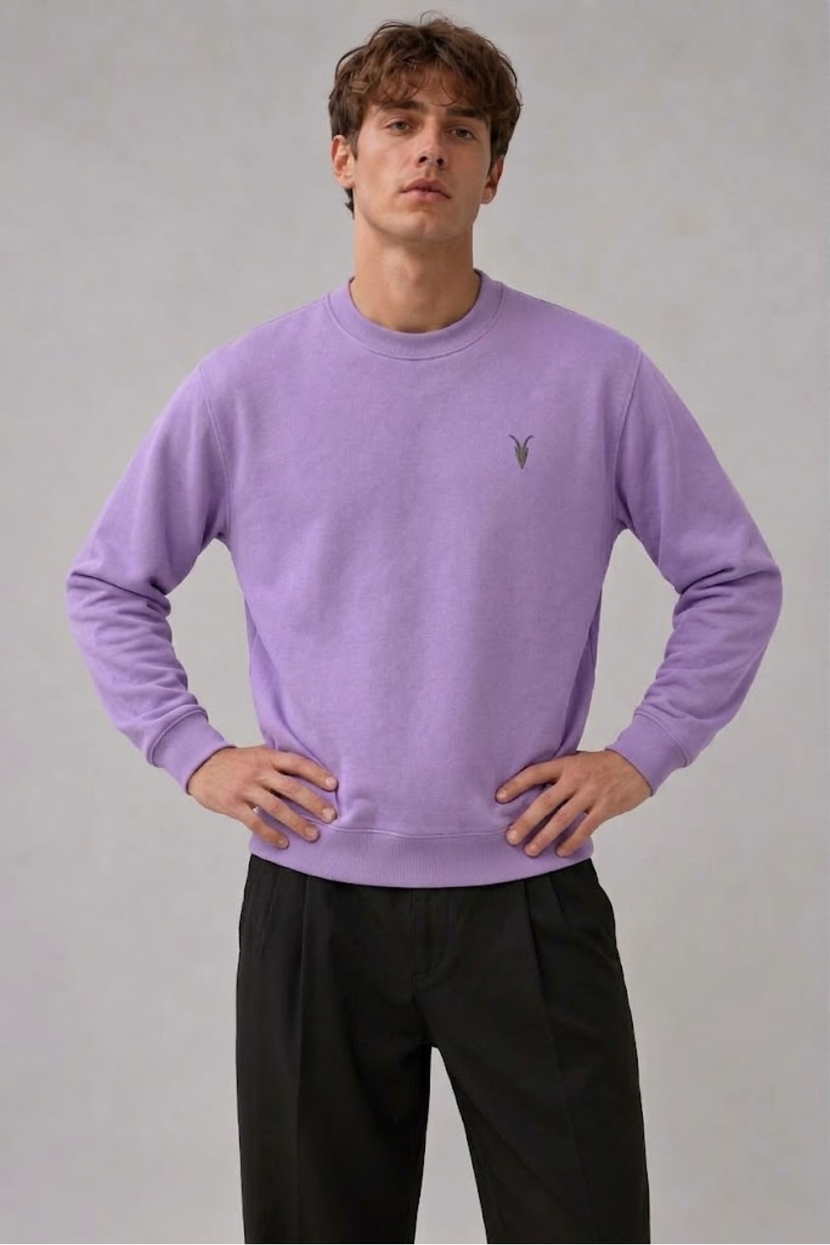 MOR Renk Erkek Bisiklet Yaka Sweatshirt 6