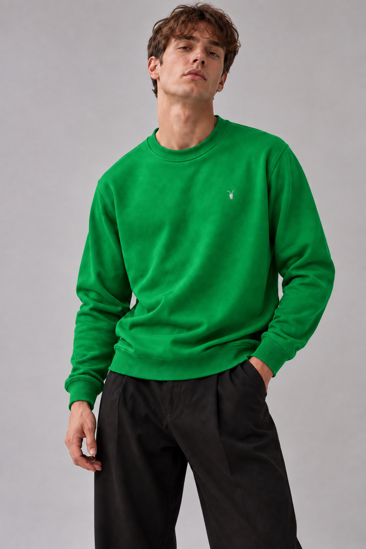 YEŞİL Renk Erkek Bisiklet Yaka Sweatshirt 4
