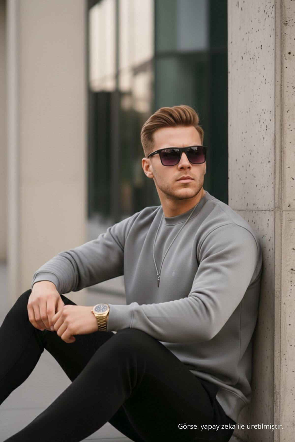 GRİ Renk Basic Bisiklet Yaka Relaxed Regular Erkek Sweatshirt 6