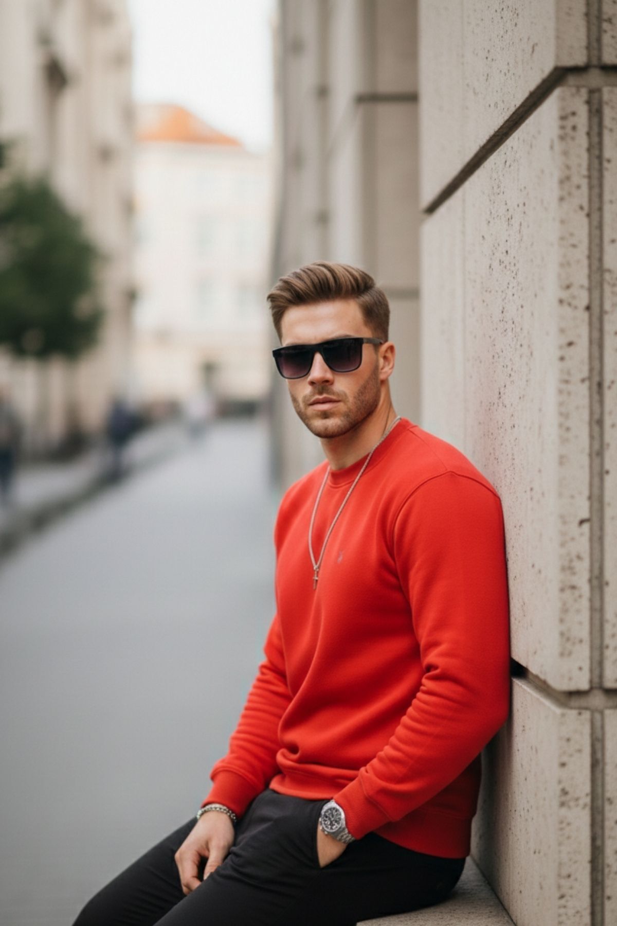 KIRMIZI Renk Erkek Bisiklet Yaka Sweatshirt 4