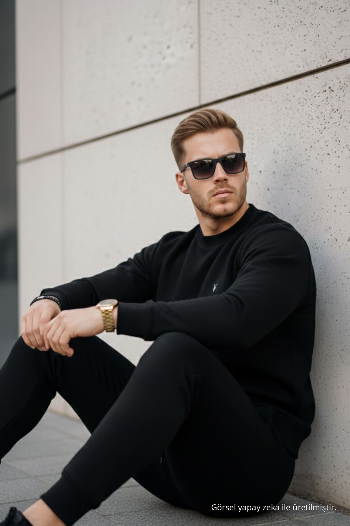 SİYAH Renk Basic Bisiklet Yaka Relaxed Regular Erkek Sweatshirt 6