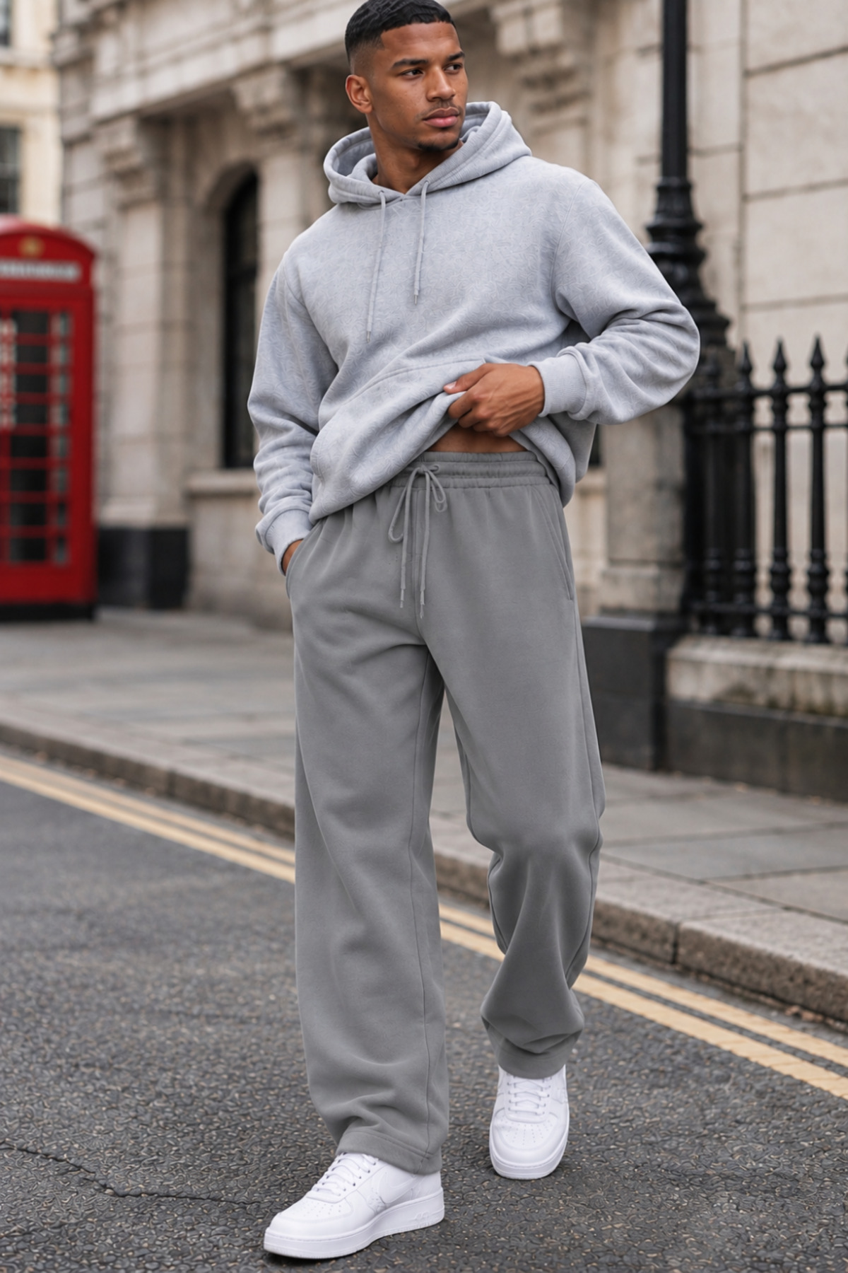 Erkek Gri Düz Kesim Salaş Eşofman Altı 5