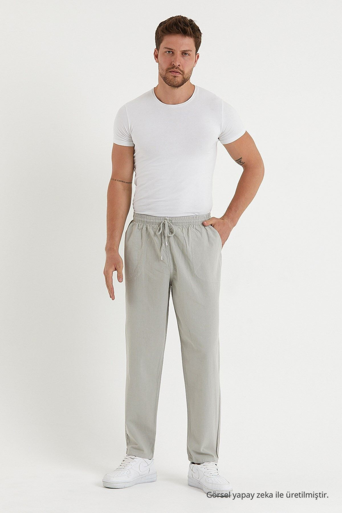 GRİ Renk Erkek Keten Pantolon 1480 6