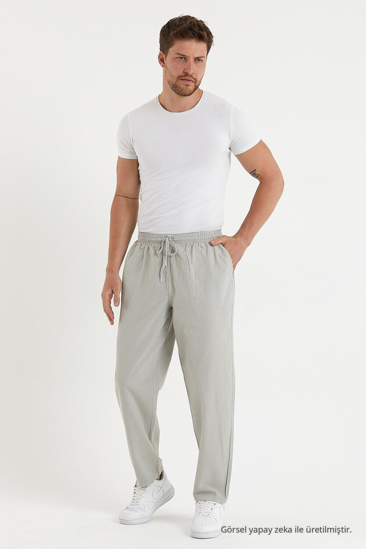 GRİ Renk Erkek Keten Pantolon 1480 5