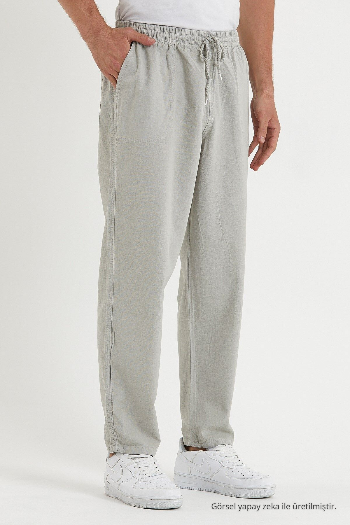 GRİ Renk Erkek Keten Pantolon 1480 3