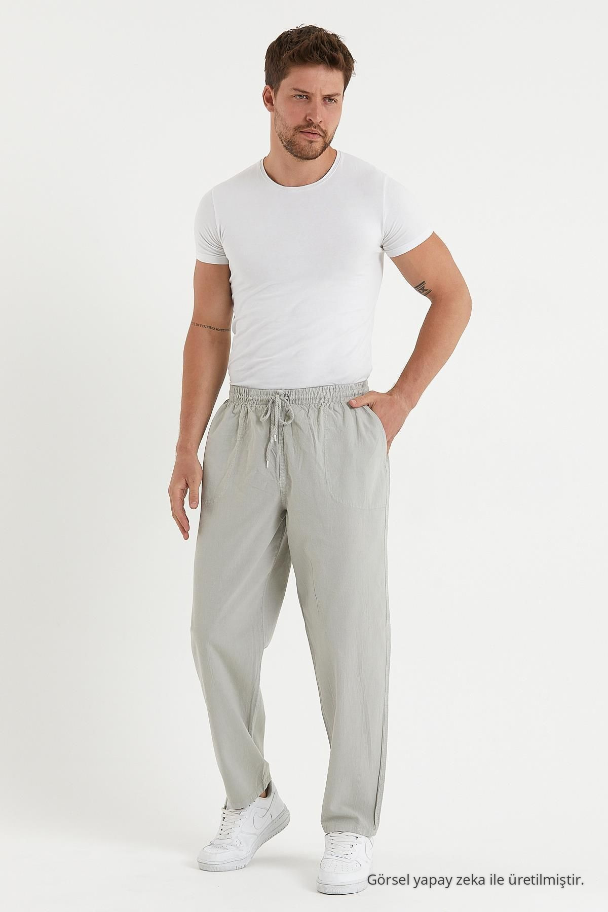 Erkek GRİ Renk Basic Relaxed Fit Jogger Pantolon 4