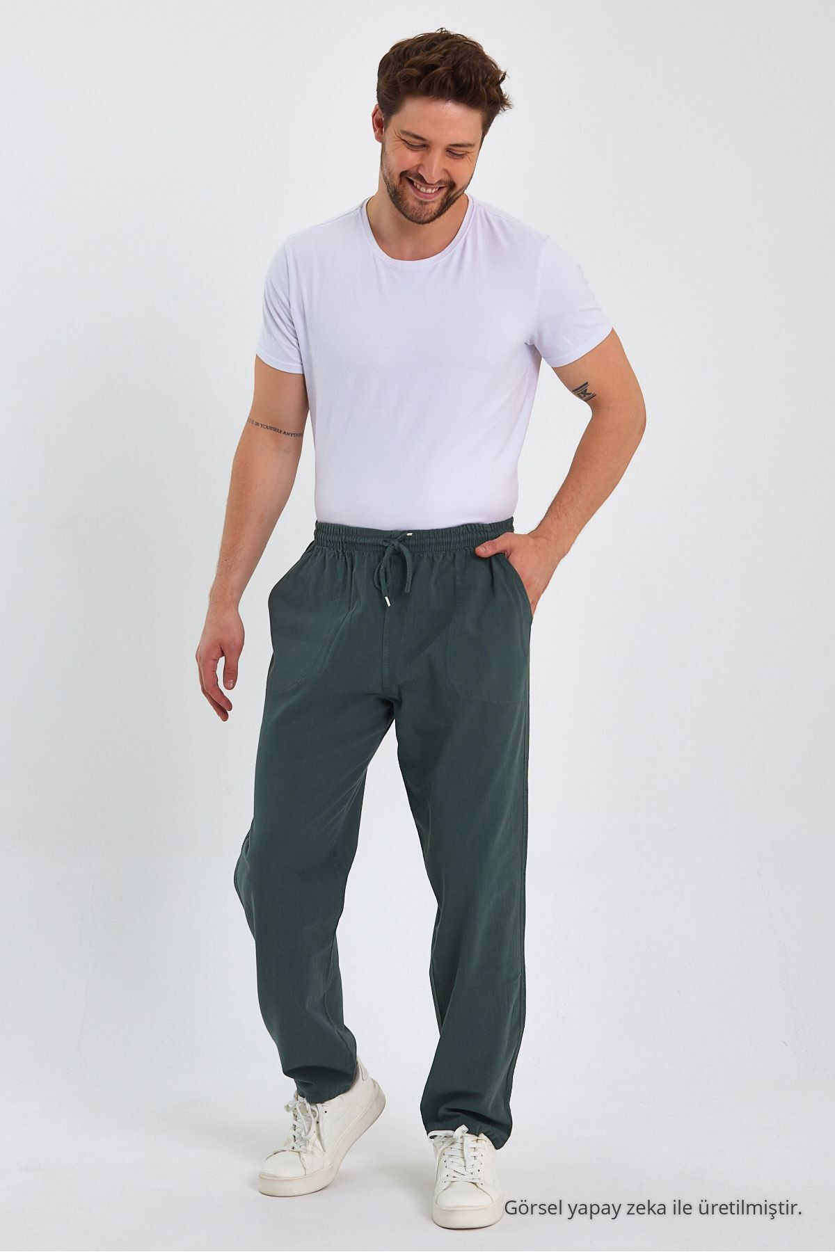 Erkek KOYU YEŞİL Renk Basic Relaxed Fit Jogger Pantolon 6