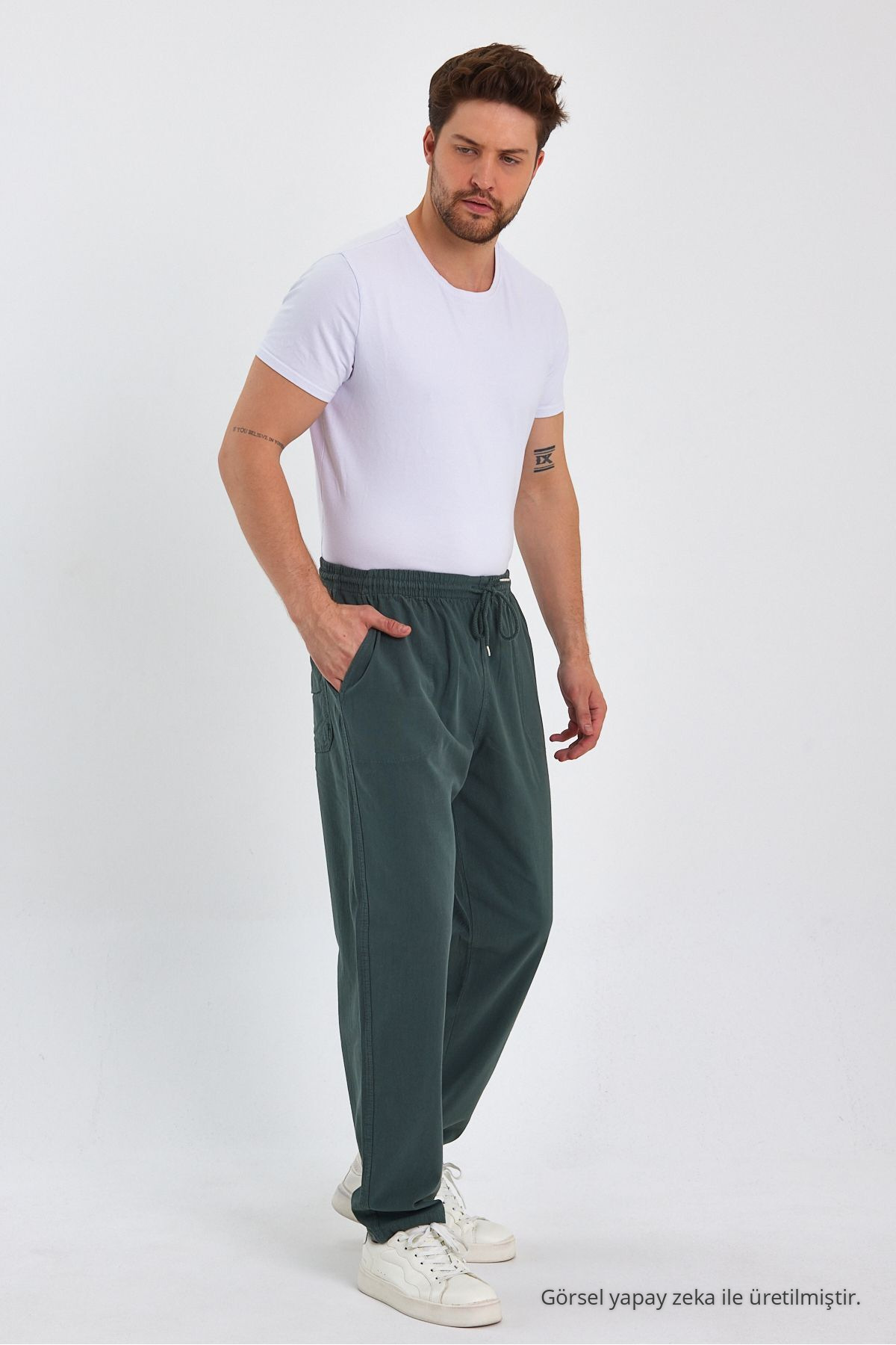 Erkek KOYU YEŞİL Renk Basic Relaxed Fit Jogger Pantolon 4