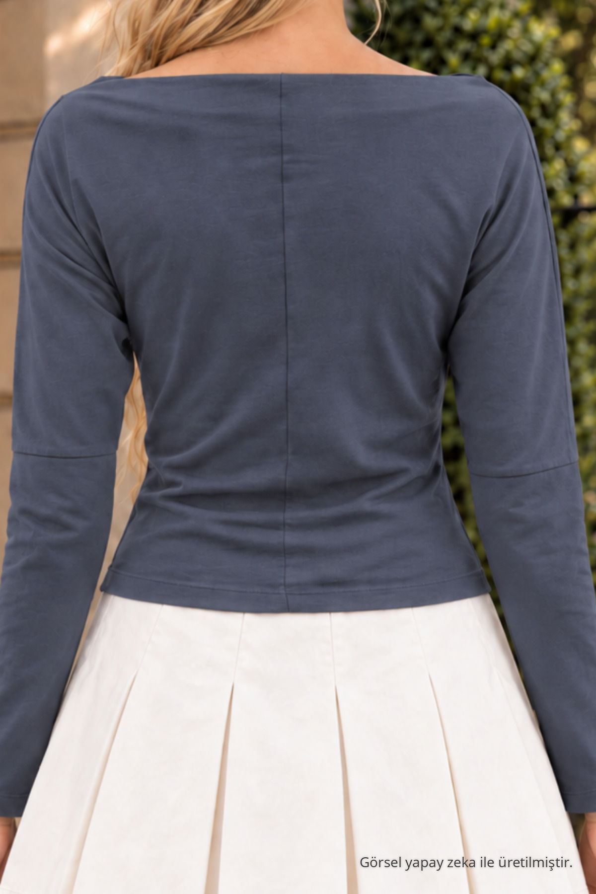 Kadın Füme Slim Fit Bateau Yaka Bluz 6