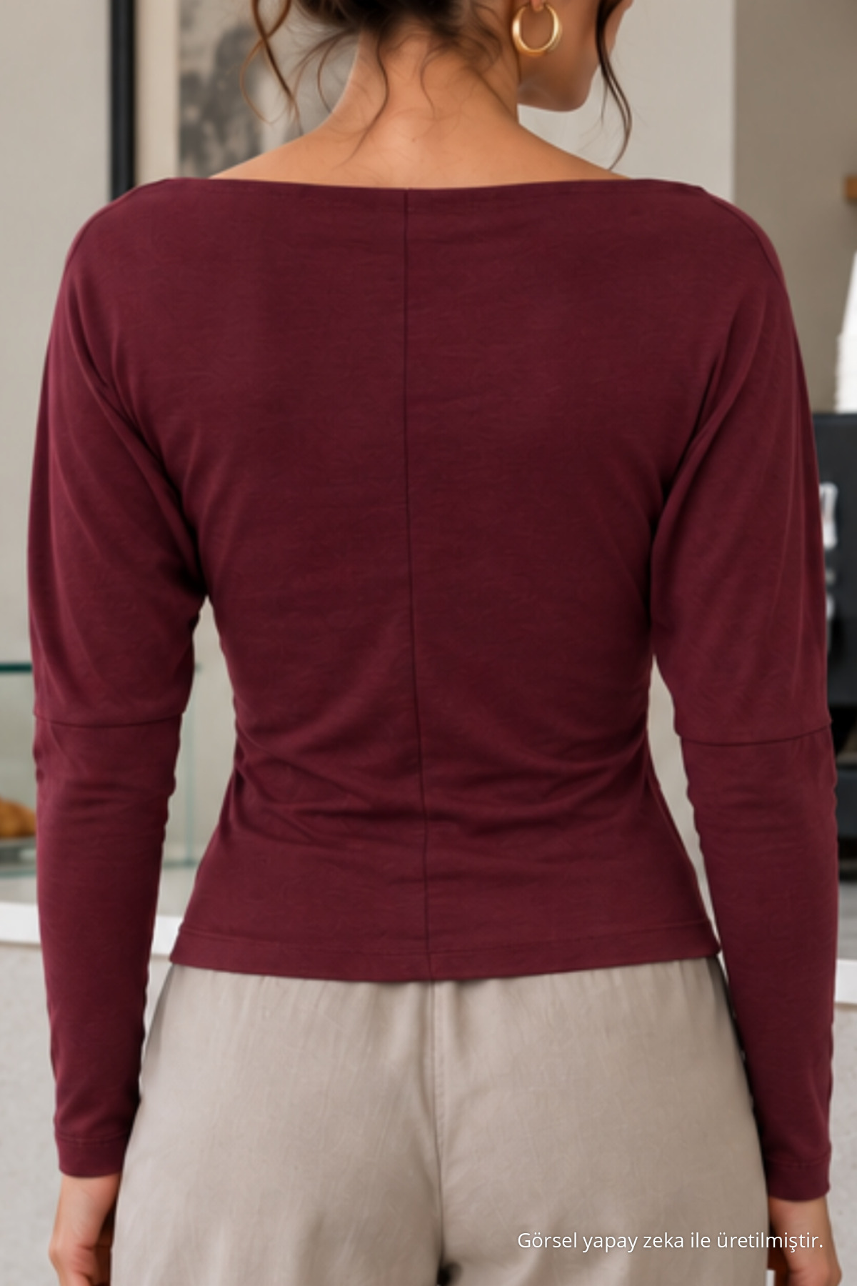 Bordo Renk Dar Kalıp Kadın Basic Bluz 6