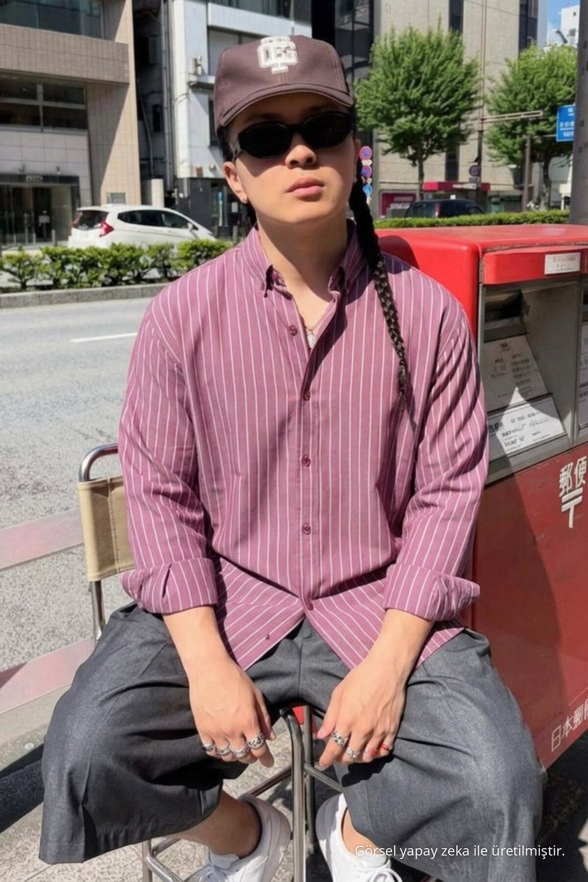 Erkek Relax Fit Çizgili Vişne Günlük Keten Gömlek Vişne Çürüğü 4