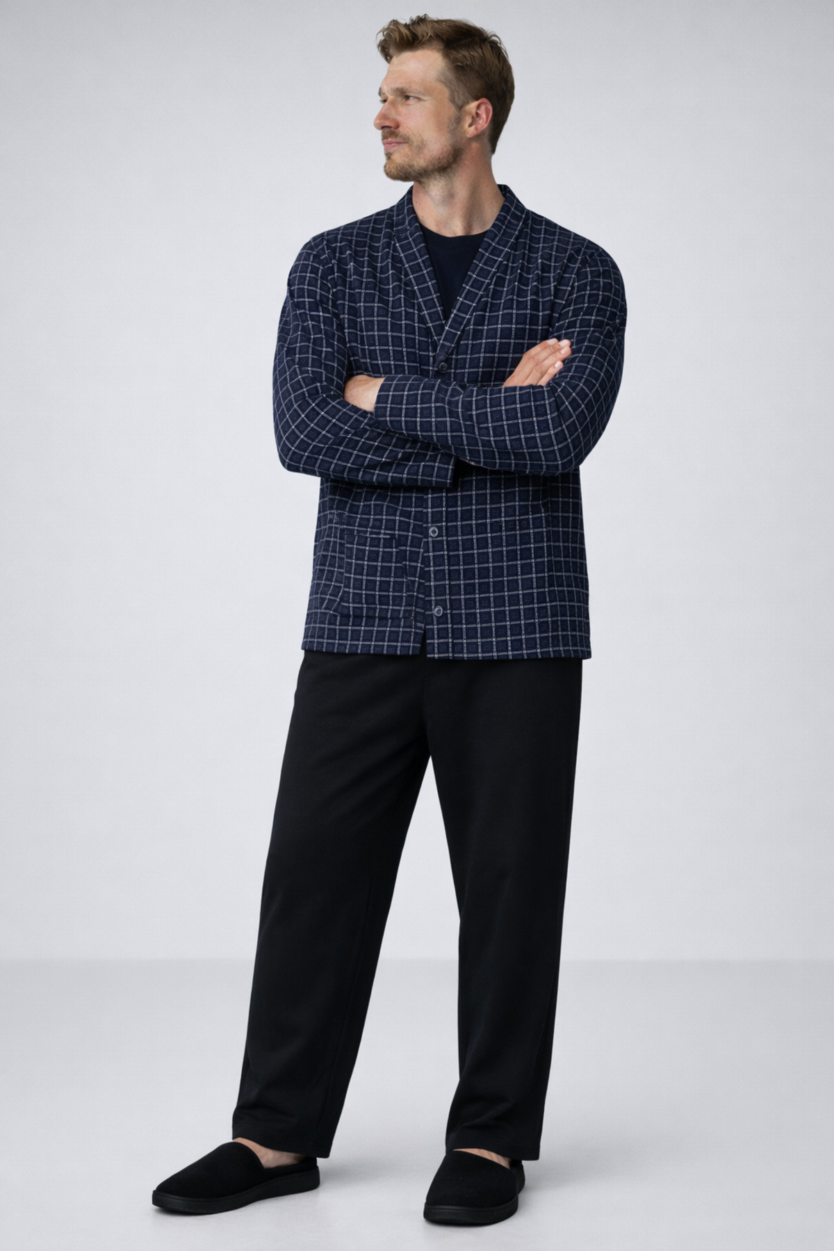 Erkek Trend Cepli Desenli Lacivert Pijama Takımı