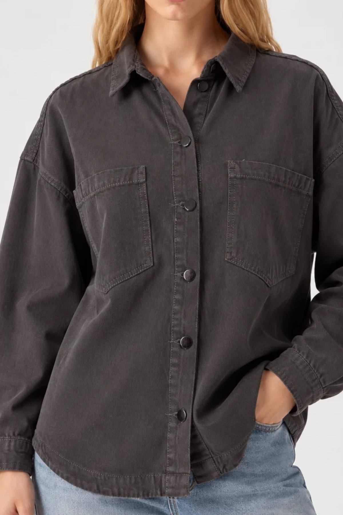 Kadın Cepli Oversize Füme Gömlek Ceket 6