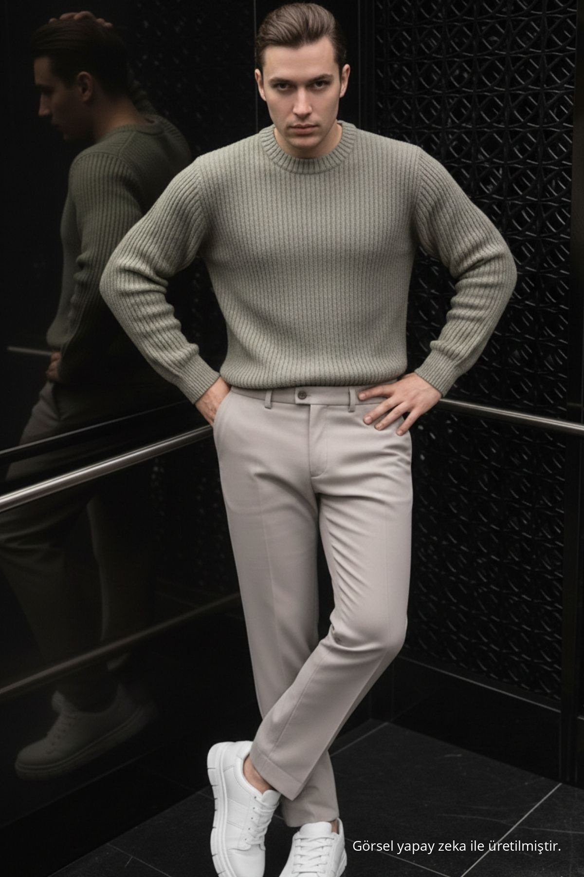 Erkek Rahat Regular Dar Paça Krem Pantolon 5