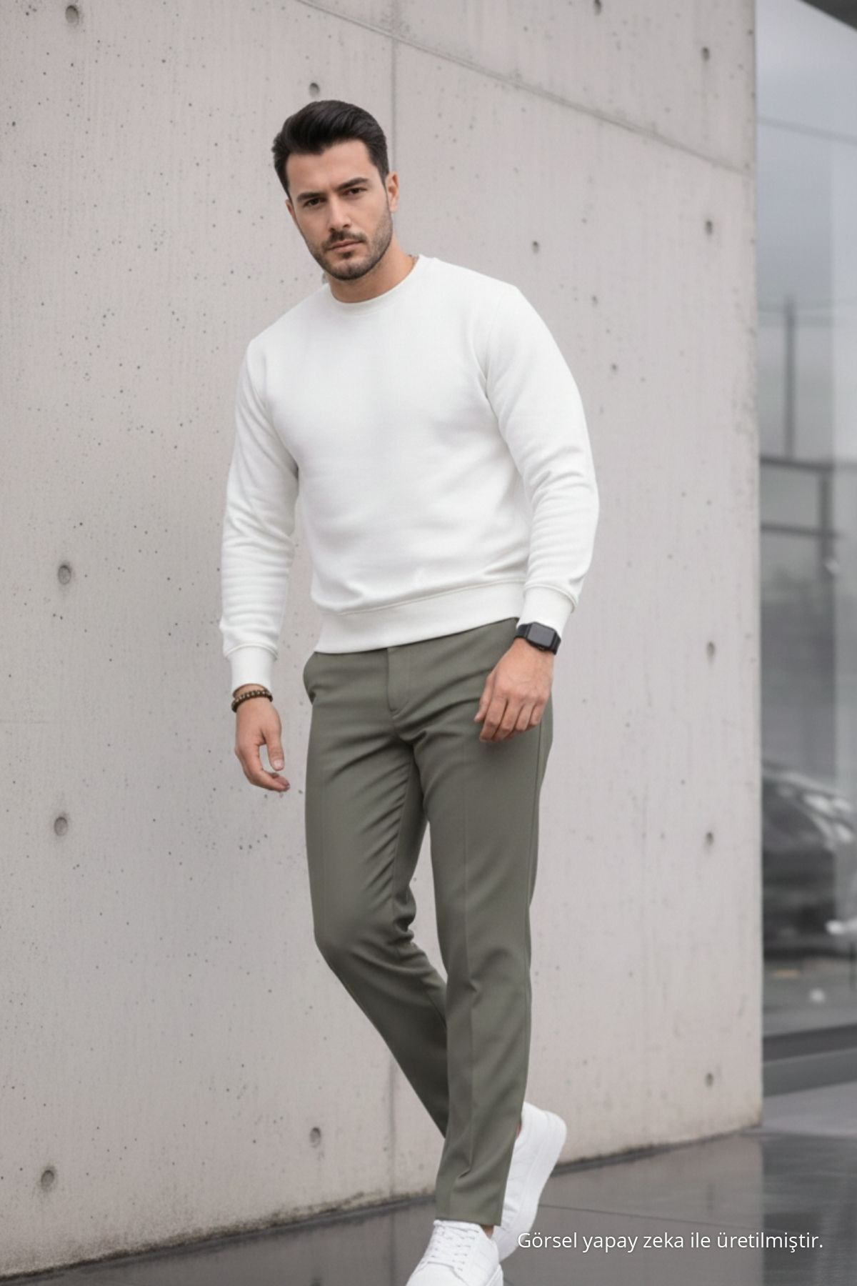 Erkek Straight Fit Pamuklu Haki Pantolon 5