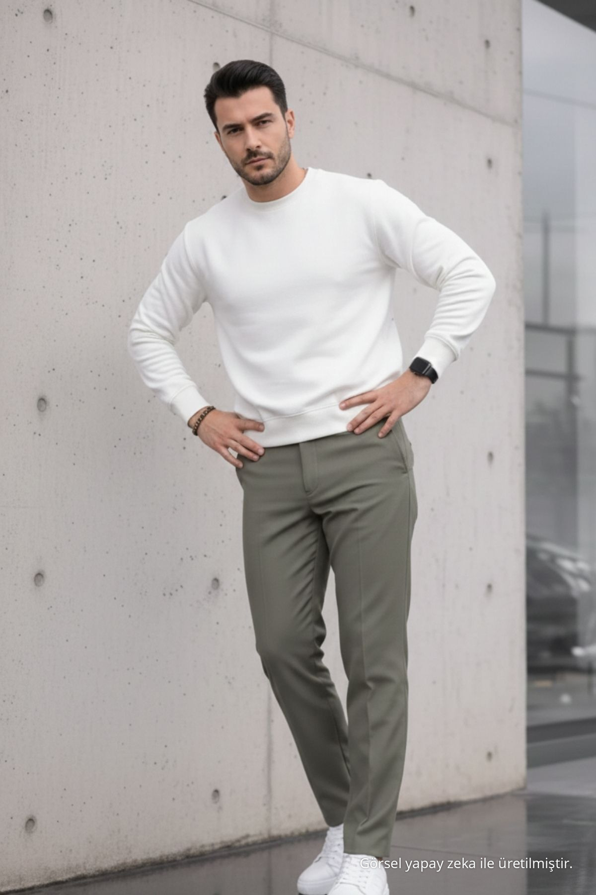 Erkek Straight Fit Pamuklu Haki Pantolon 4