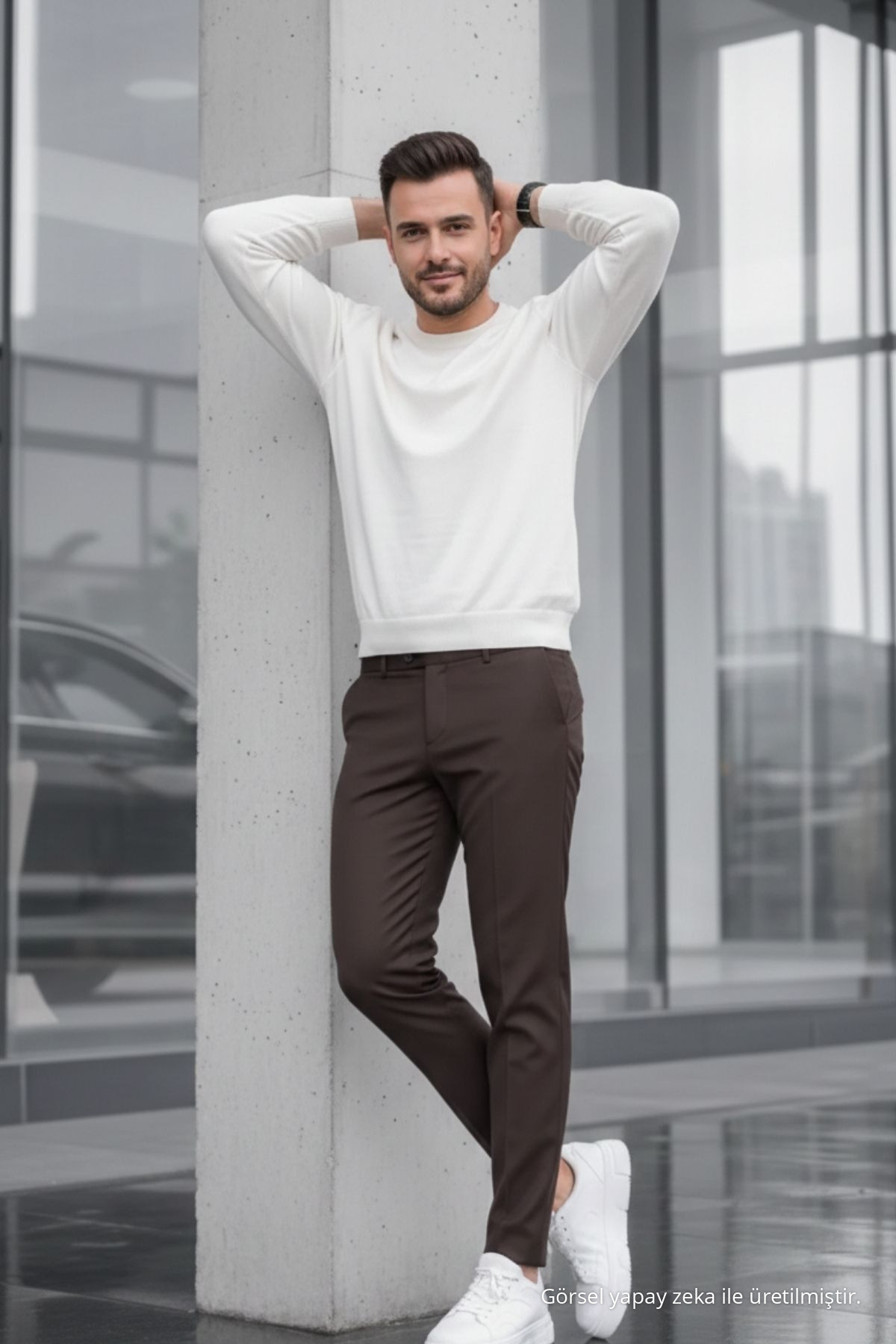 Erkek Straight Fit Pamuklu KAHVERENGİ Pantolon 3