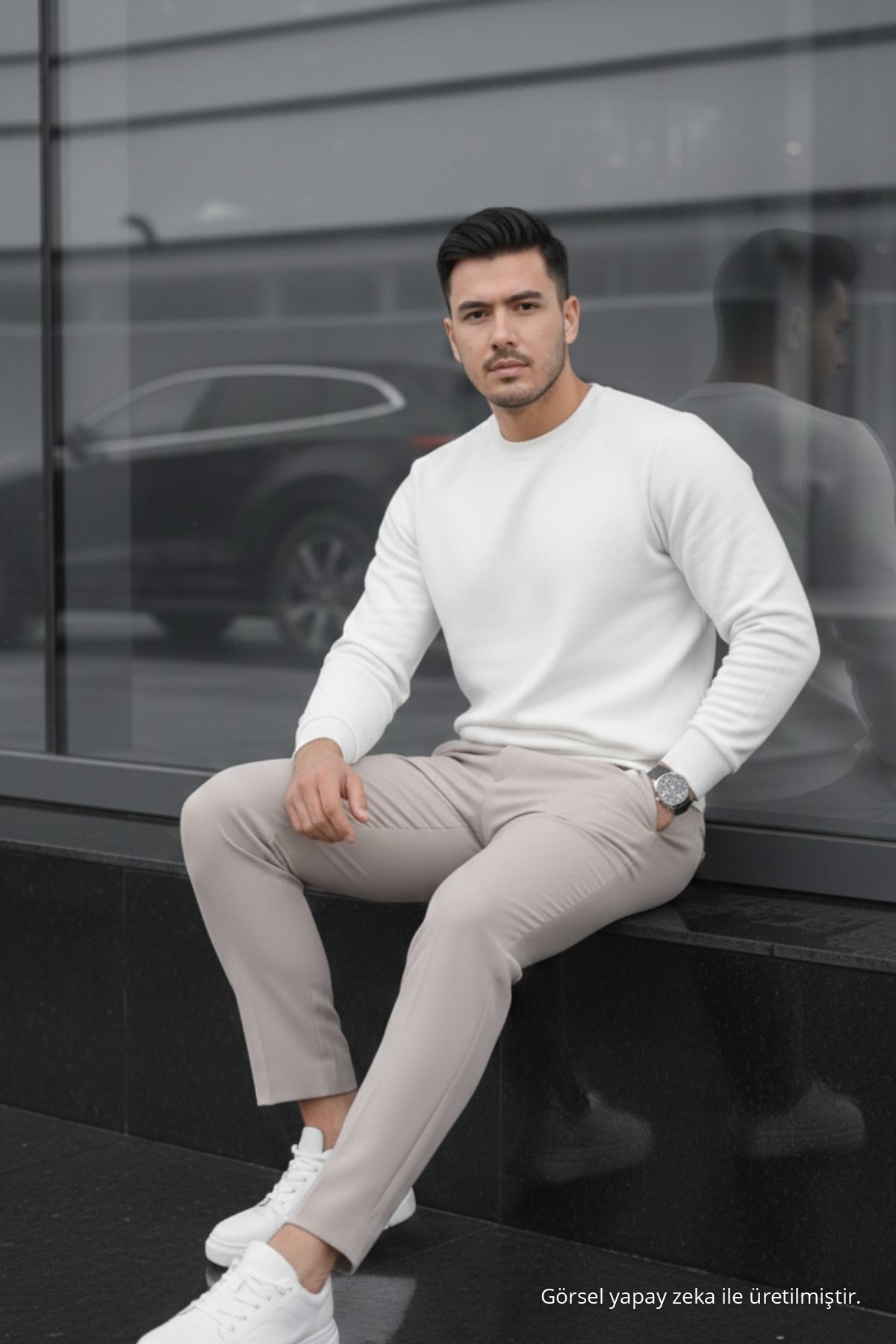 Erkek Straight Fit Pamuklu Krem Pantolon 5
