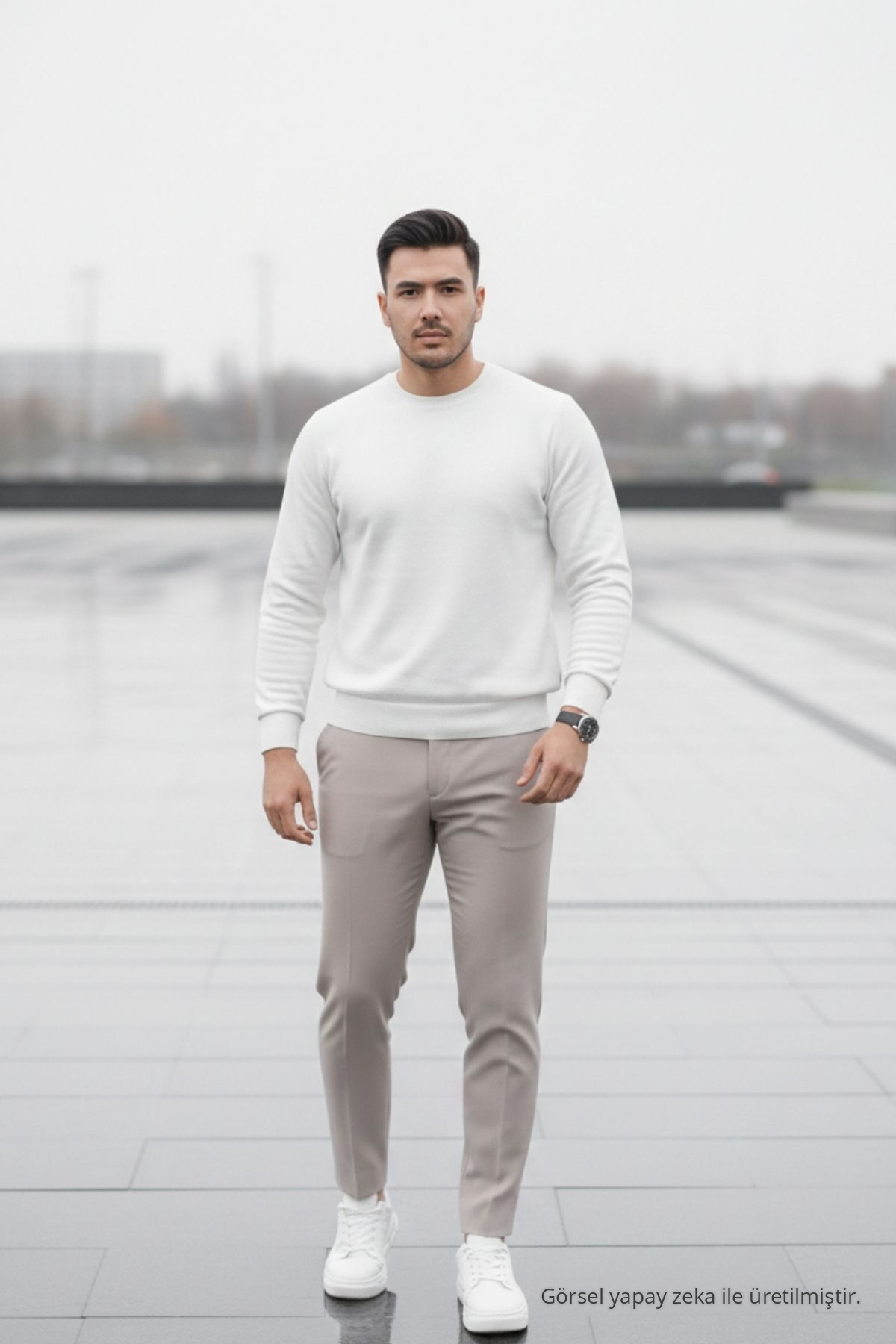 Erkek Straight Fit Pamuklu Krem Pantolon 6