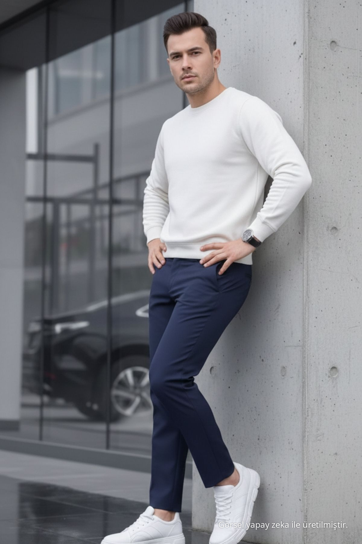 Erkek Straight Fit Pamuklu Mavi Pantolon 4