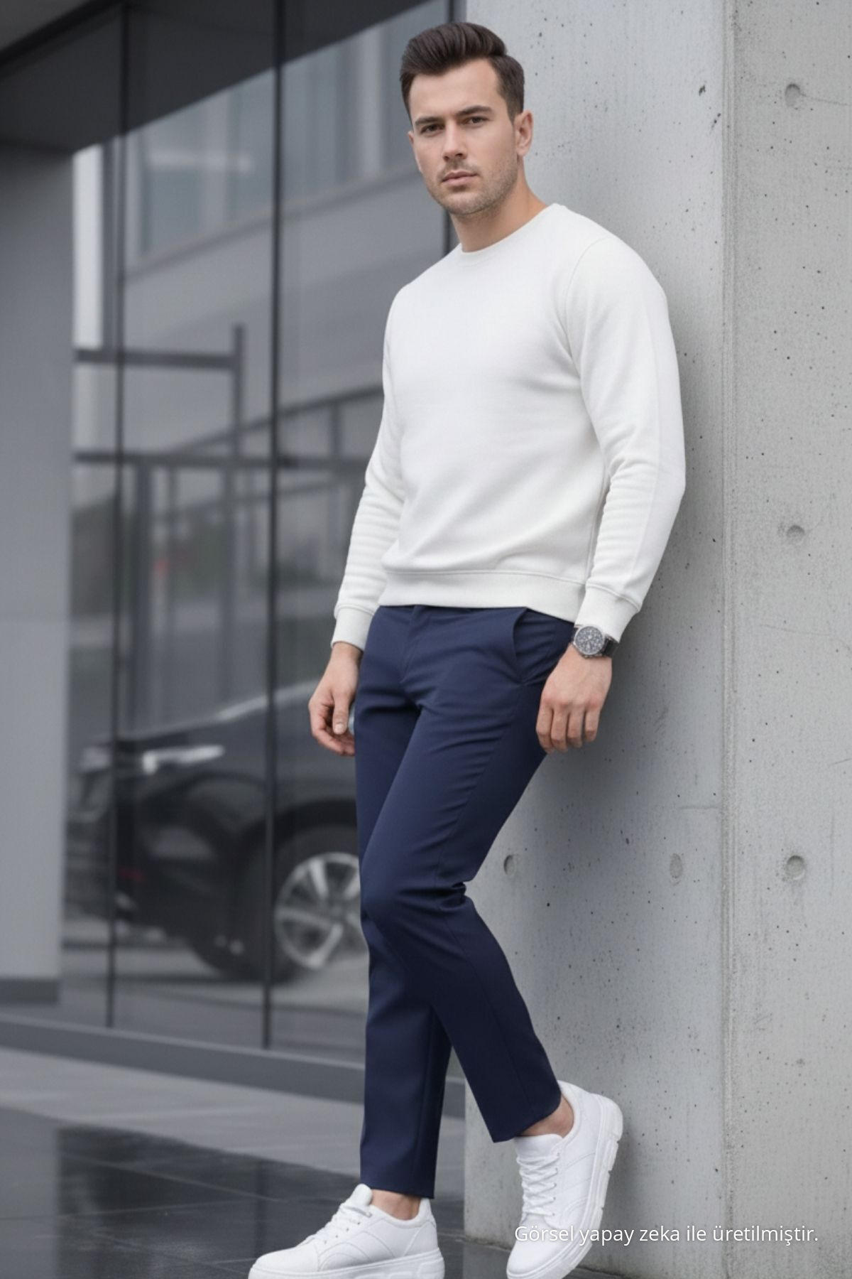 Erkek Straight Fit Pamuklu Mavi Pantolon 5