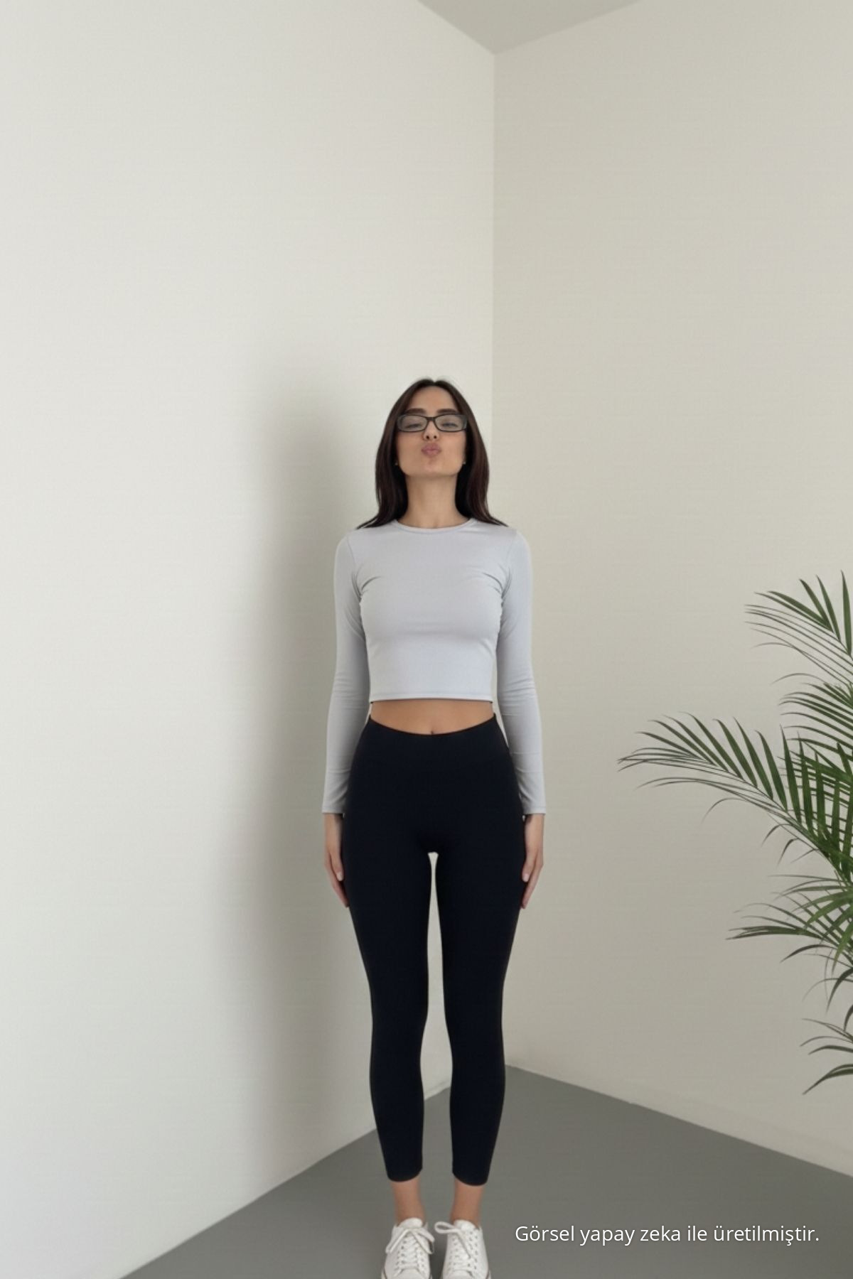 Kadın Basic Premium Dar Gri Crop Tişört 6