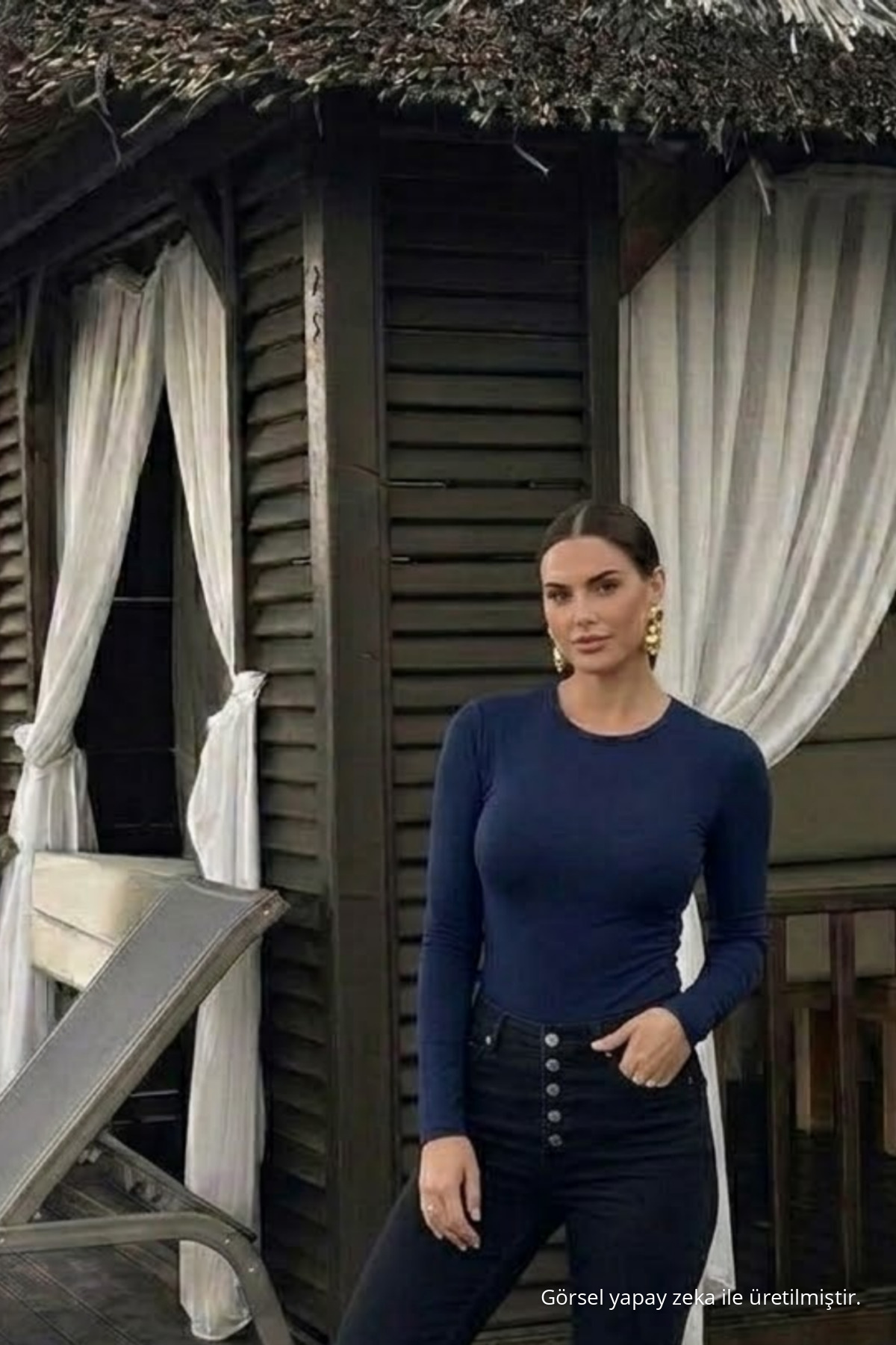 Kadın Basic Pamuklu Lacivert Şık Bluz 3